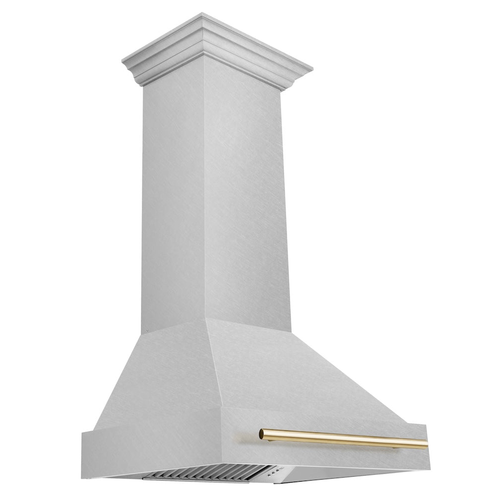 ZLINE Autograph Edition 30" Fingerprint Resistant Stainless Steel Range Hood with Polished Gold Handle (8654SNZ-30-G)