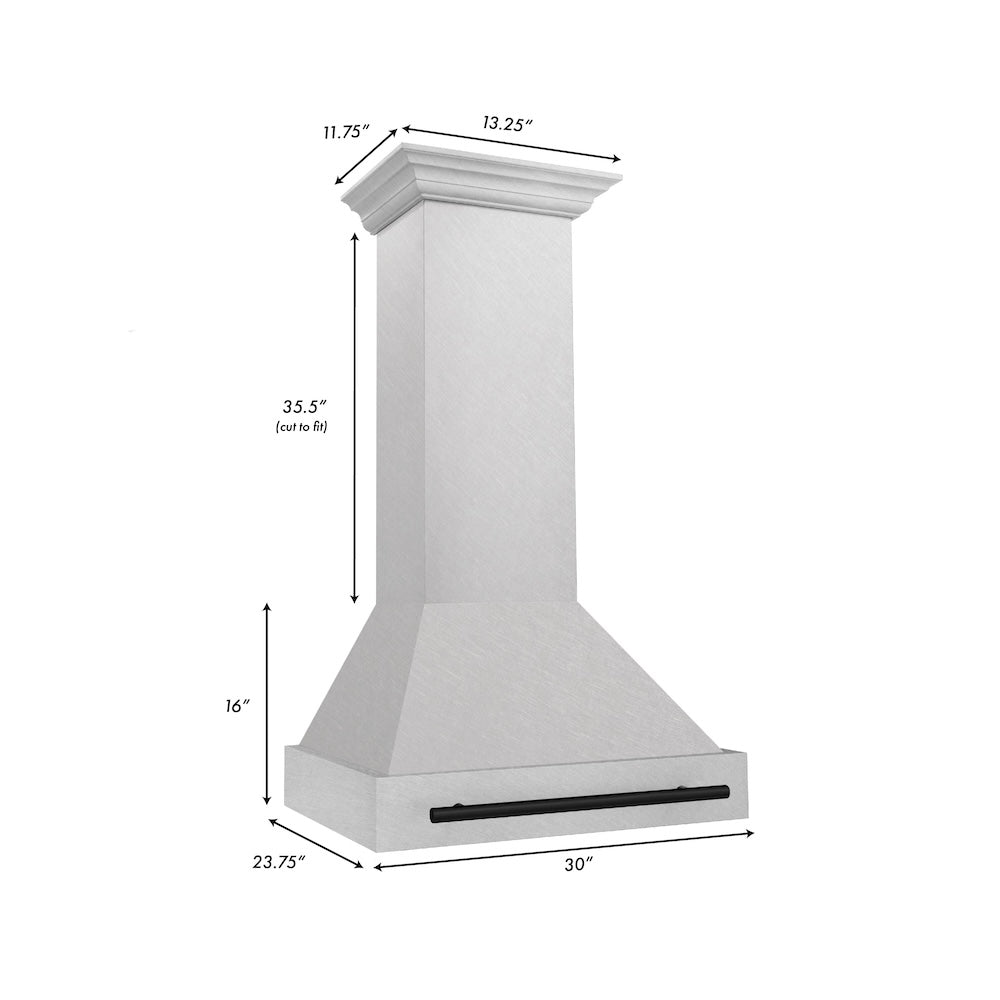 ZLINE Autograph Edition 30" Fingerprint Resistant Stainless Steel Range Hood with Matte Black Handle (8654SNZ-30-MB)