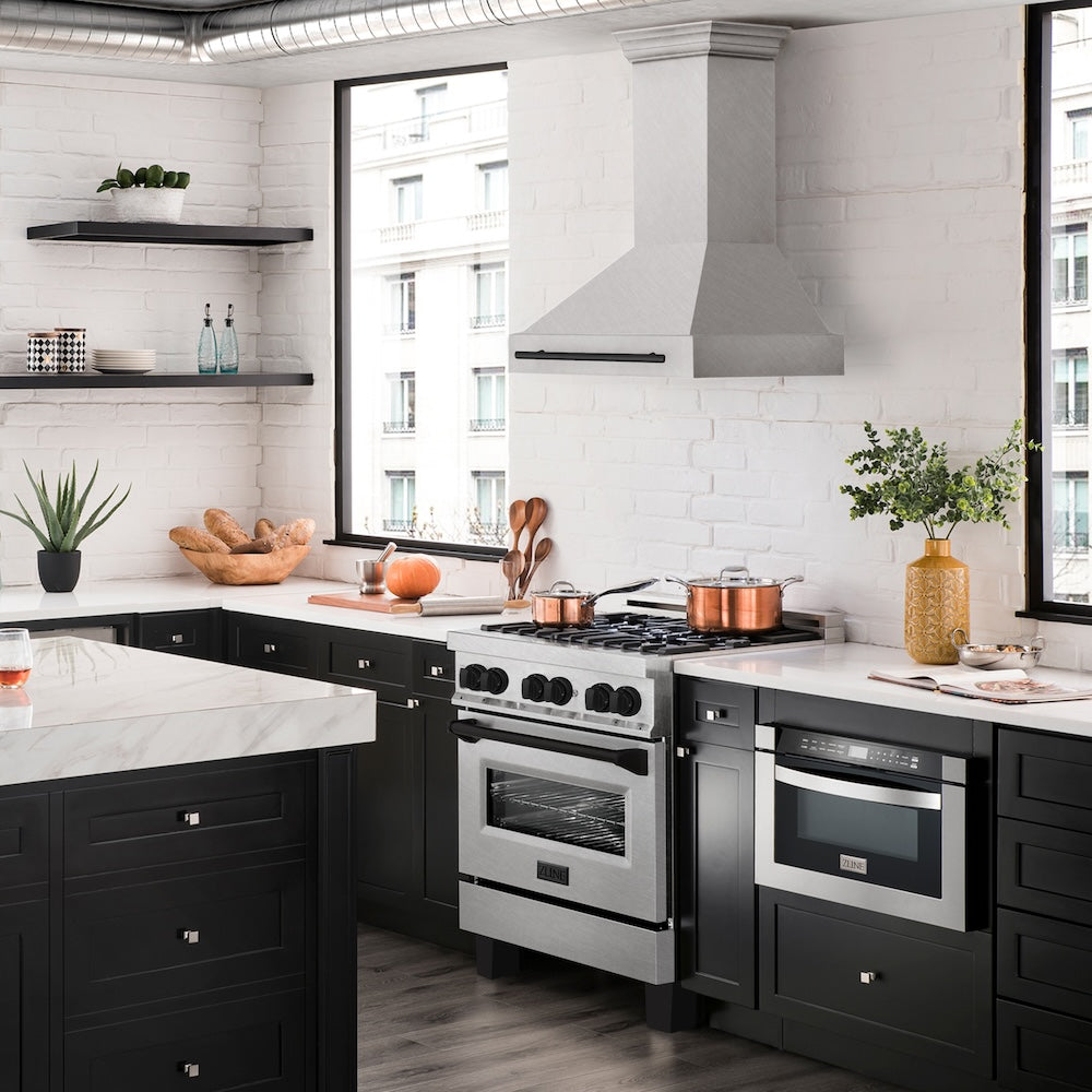 ZLINE Autograph Edition 30" Fingerprint Resistant Stainless Steel Range Hood with Matte Black Handle (8654SNZ-30-MB)