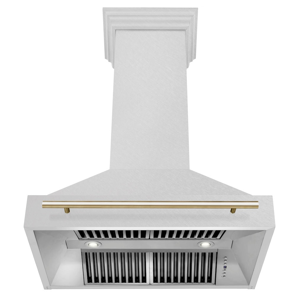 ZLINE Autograph Edition 36" Fingerprint Resistant Stainless Steel Range Hood with Polished Gold Handle (8654SNZ-36-G)