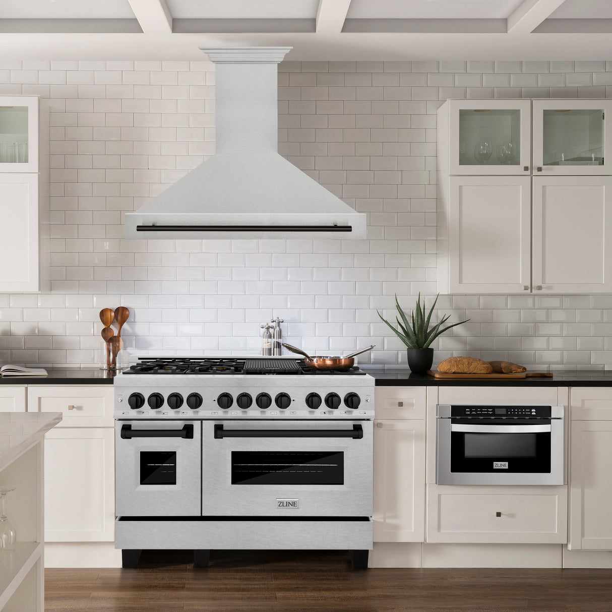 ZLINE Autograph Edition 48" Fingerprint Resistant Stainless Steel Range Hood with Matte Black Handle (8654SNZ-48-MB)