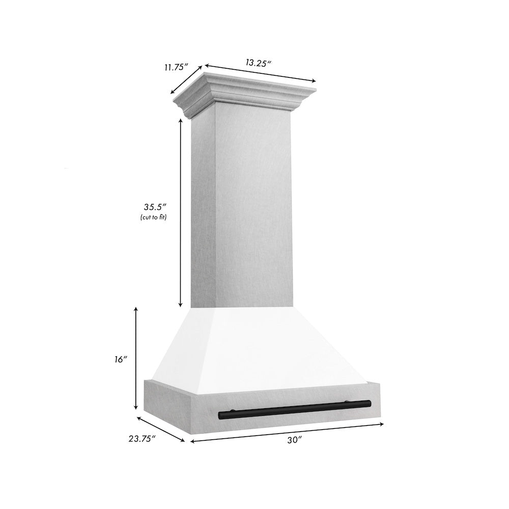 ZLINE Autograph Edition 30" Fingerprint Resistant Stainless Steel Range Hood with White Matte Shell and Matte Black Handle (8654SNZ-WM30-MB)