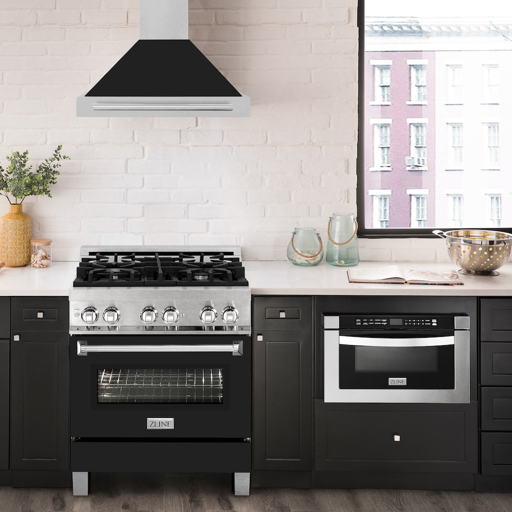ZLINE 36 in. Convertible Fingerprint Resistant DuraSnow® Stainless Steel Range Hood with Black Matte Shell and Stainless Steel Handle (KB4SNX-BLM-36)
