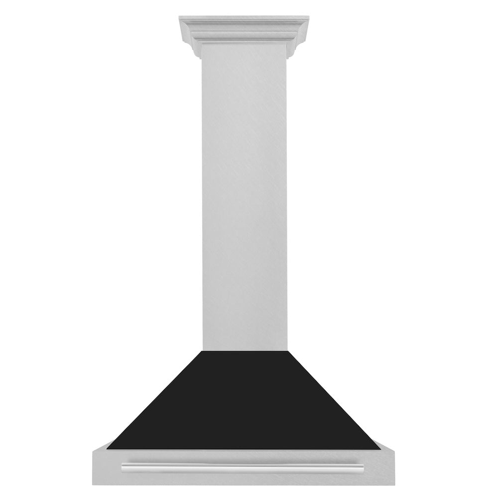 ZLINE 36 in. Convertible Fingerprint Resistant DuraSnow® Stainless Steel Range Hood with Black Matte Shell and Stainless Steel Handle (KB4SNX-BLM-36)
