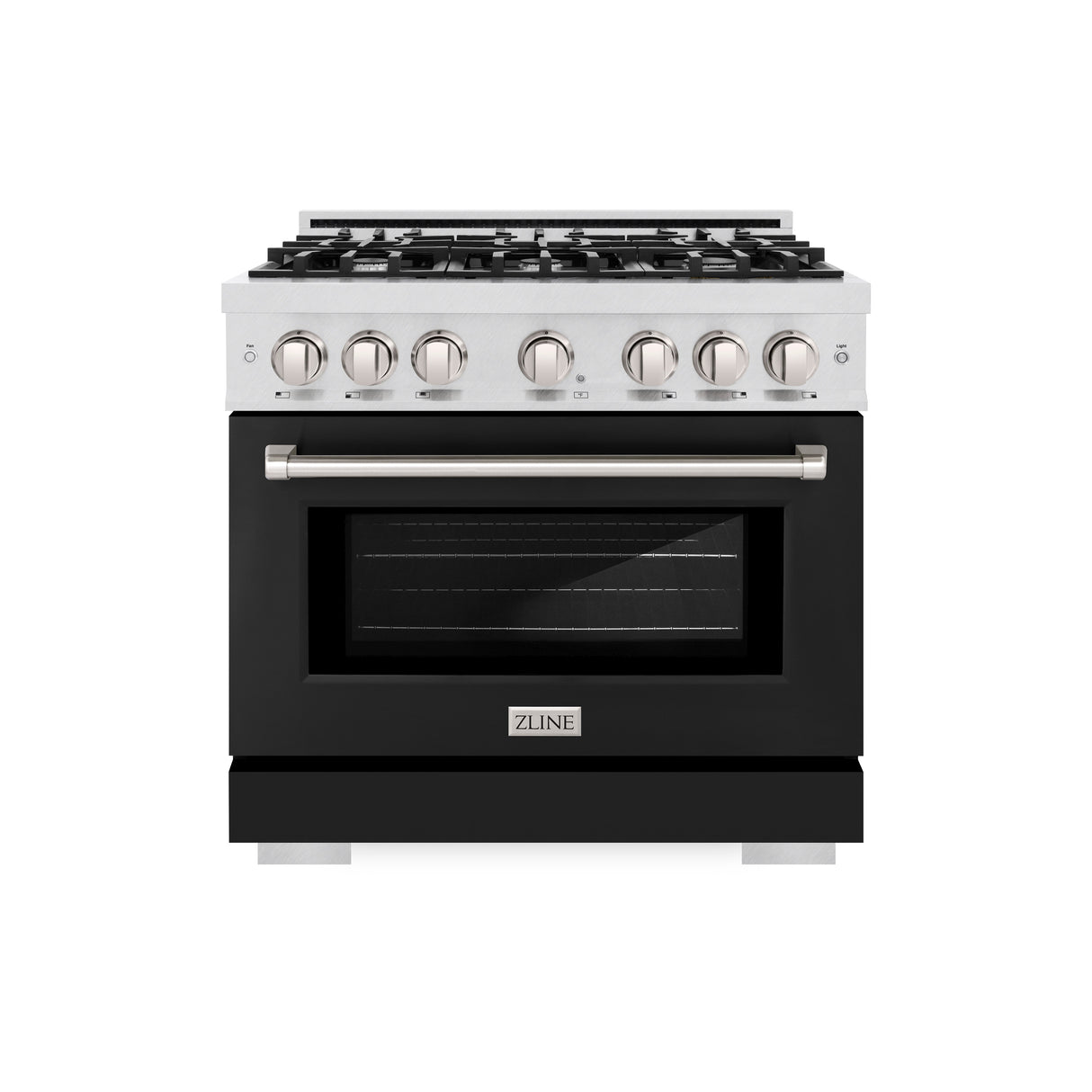 ZLINE 36 in. 5.2 cu. ft. Select Dual Fuel Range with 6 Burner Gas Cooktop and Electric Convection Oven in Satin Stainless Steel with Black Matte Door (HDRS-BLM-36)