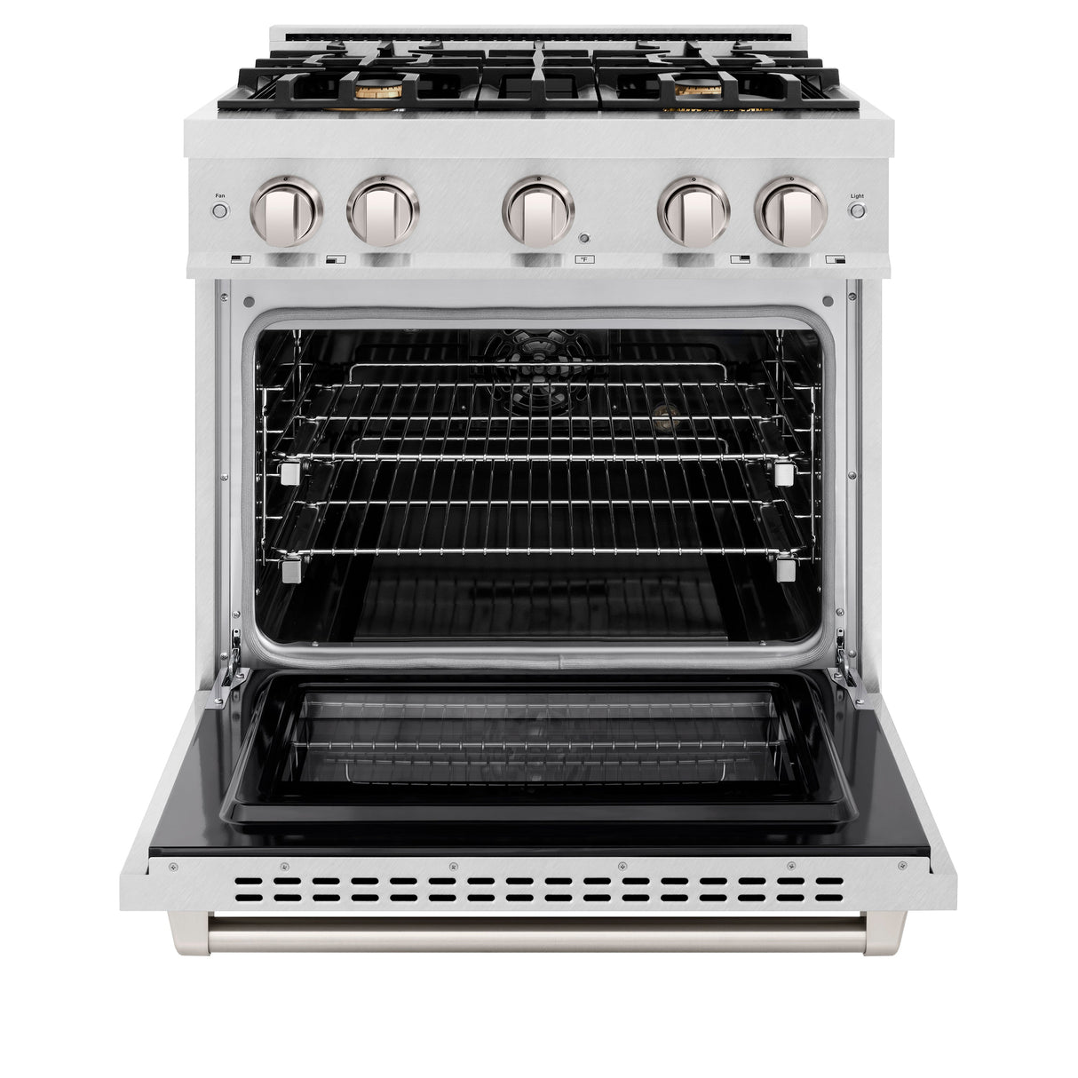 ZLINE 30 in. 4.2 cu. ft. Select Dual Fuel Range with Gas Cooktop and Electric Convection Oven in Satin Stainless Steel with 4 Brass Burners (HDRS-BR-30)