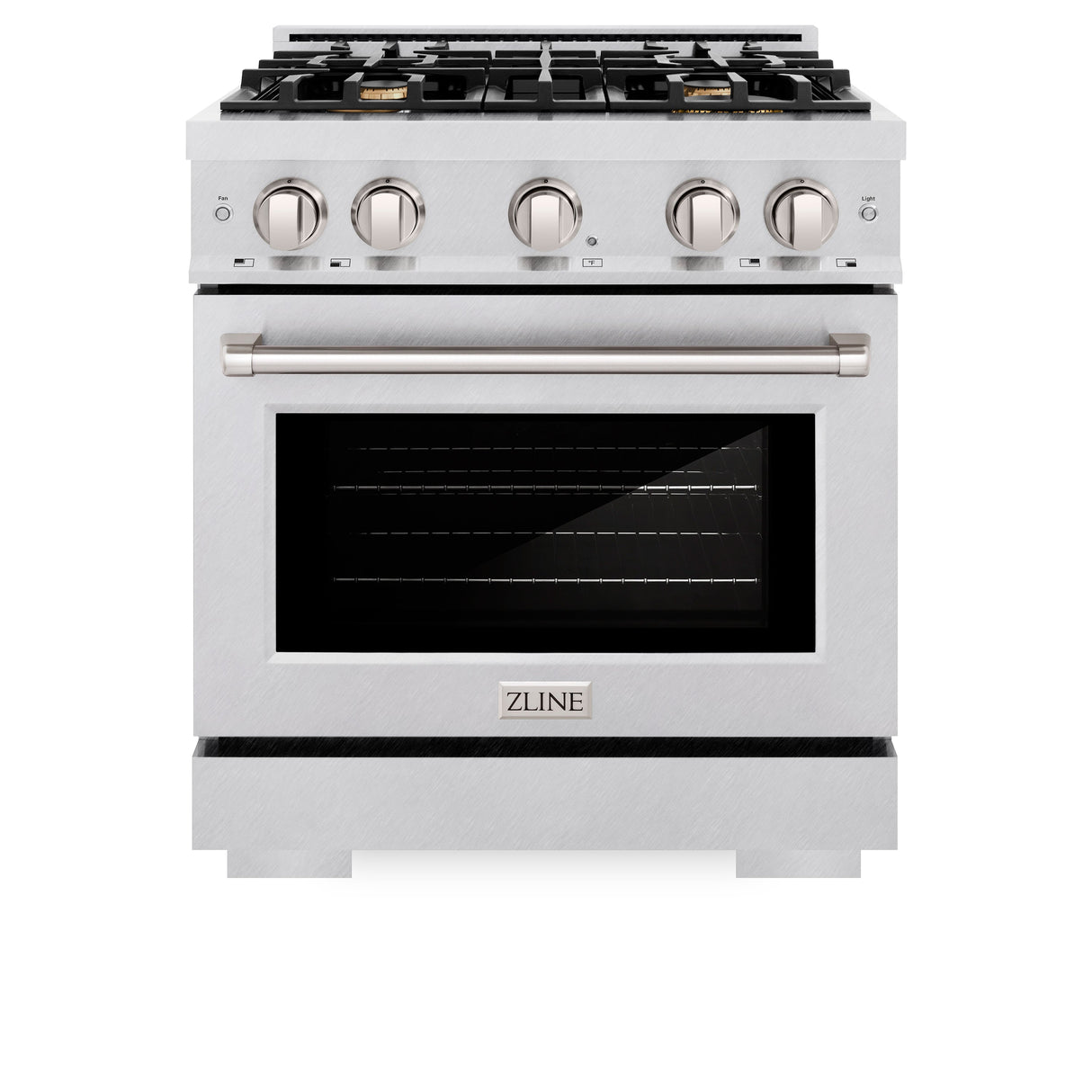 ZLINE 30 in. 4.2 cu. ft. Select Dual Fuel Range with Gas Cooktop and Electric Convection Oven in Satin Stainless Steel with 4 Brass Burners (HDRS-BR-30)