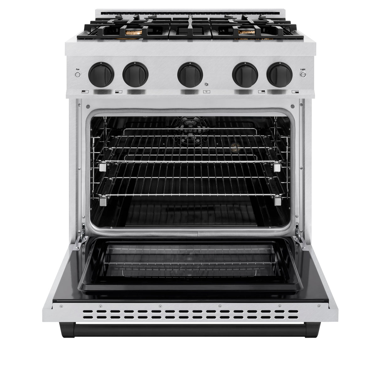 ZLINE Autograph Edition 30 in. 4.2 cu. ft. Select Gas Range with 4 Burner Cooktop and Convection Gas Oven in Satin Stainless Steel and Matte Black Accents (HGRSZ-30-MB)