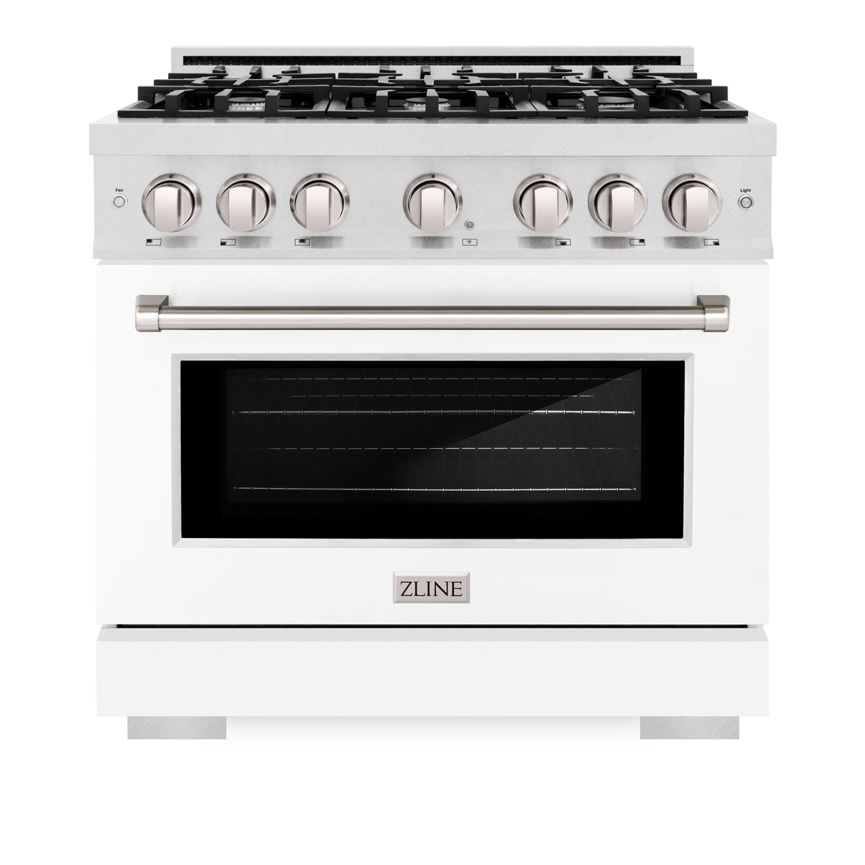 ZLINE 36 in. 5.2 cu. ft. Select Dual Fuel Range with 6 Burner Gas Cooktop and Electric Convection Oven in Satin Stainless Steel with White Matte Door (HDRS-WM-36)
