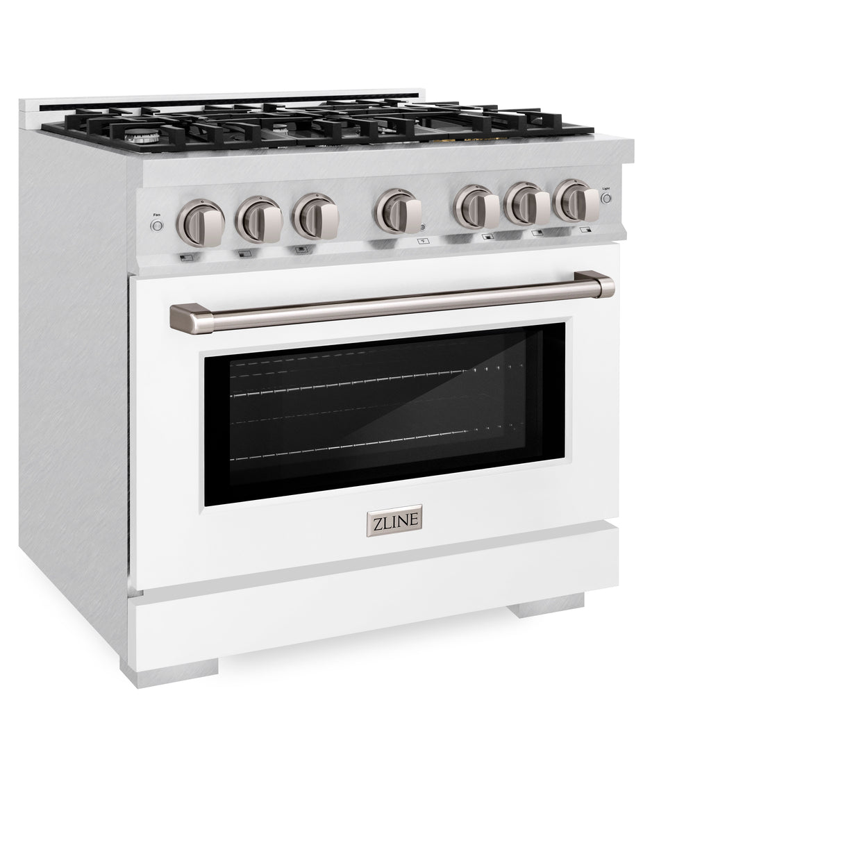 ZLINE 36 in. 5.2 cu. ft. Select Dual Fuel Range with 6 Burner Gas Cooktop and Electric Convection Oven in Satin Stainless Steel with White Matte Door (HDRS-WM-36)