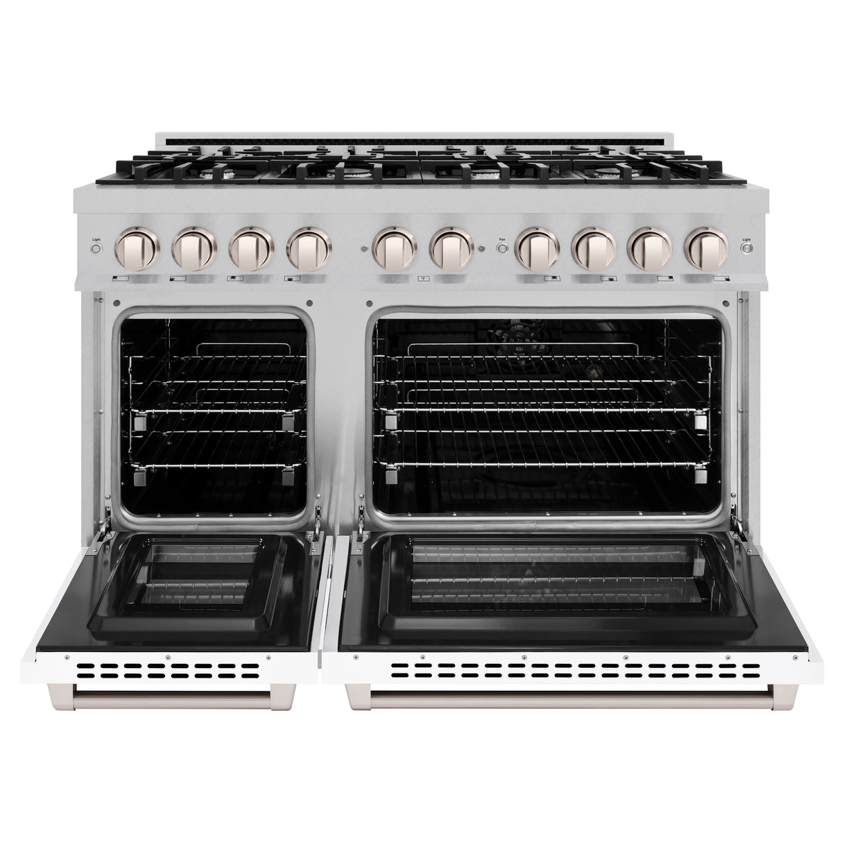 ZLINE 48 in. 6.7 cu. ft. Select Double Oven Dual Fuel Range with 8 Burner Gas Cooktop in Satin Stainless Steel with Black Matte Doors (HDRS-BLM-48)