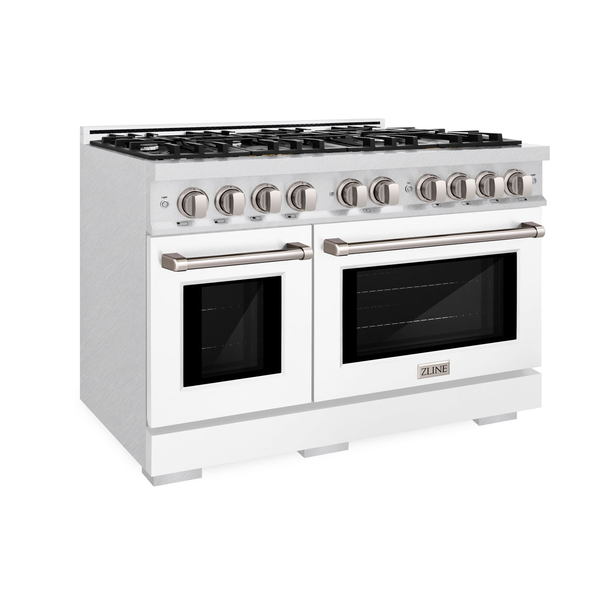 ZLINE 48 in. 6.7 cu. ft. Select Double Oven Dual Fuel Range with 8 Burner Gas Cooktop in Satin Stainless Steel with Black Matte Doors (HDRS-BLM-48)