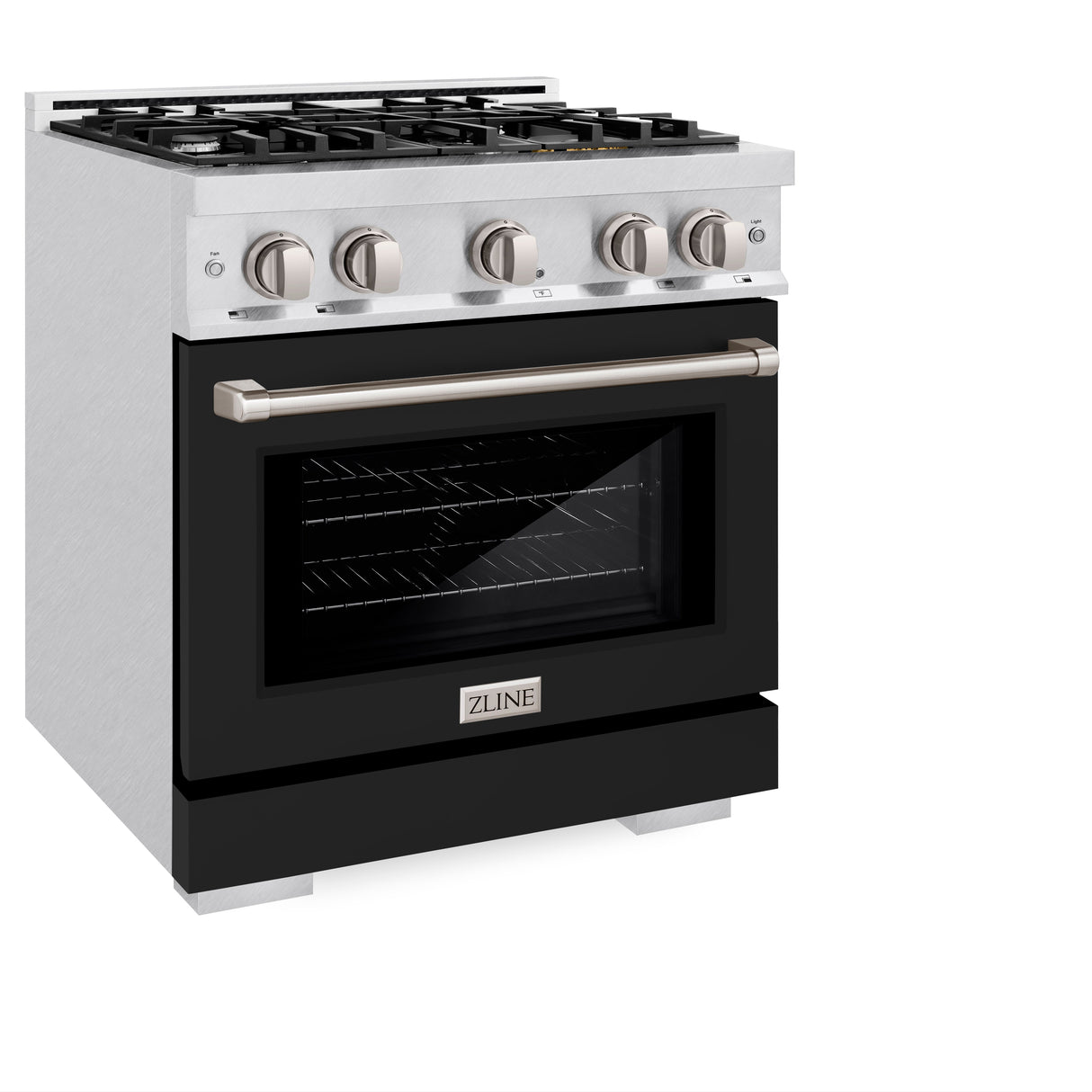 ZLINE 30 in. 4.2 cu. ft. Select Gas Range with 4 Burner Cooktop and Convection Gas Oven in Satin Stainless Steel with Black Matte Door (HGRS-BLM-30)