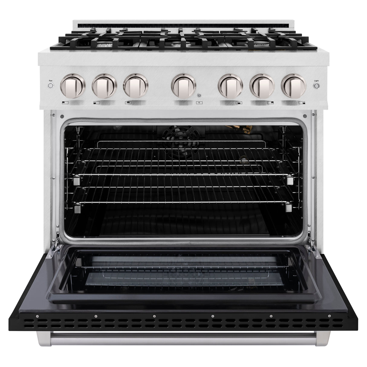 ZLINE 36 in. 5.2 cu. ft. Select Gas Range with 6 Burner Cooktop and Convection Gas Oven in Satin Stainless Steel with Black Matte Door (HGRS-BLM-36)