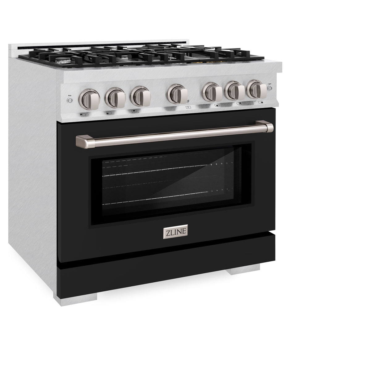 ZLINE 36 in. 5.2 cu. ft. Select Gas Range with 6 Burner Cooktop and Convection Gas Oven in Satin Stainless Steel with Black Matte Door (HGRS-BLM-36)