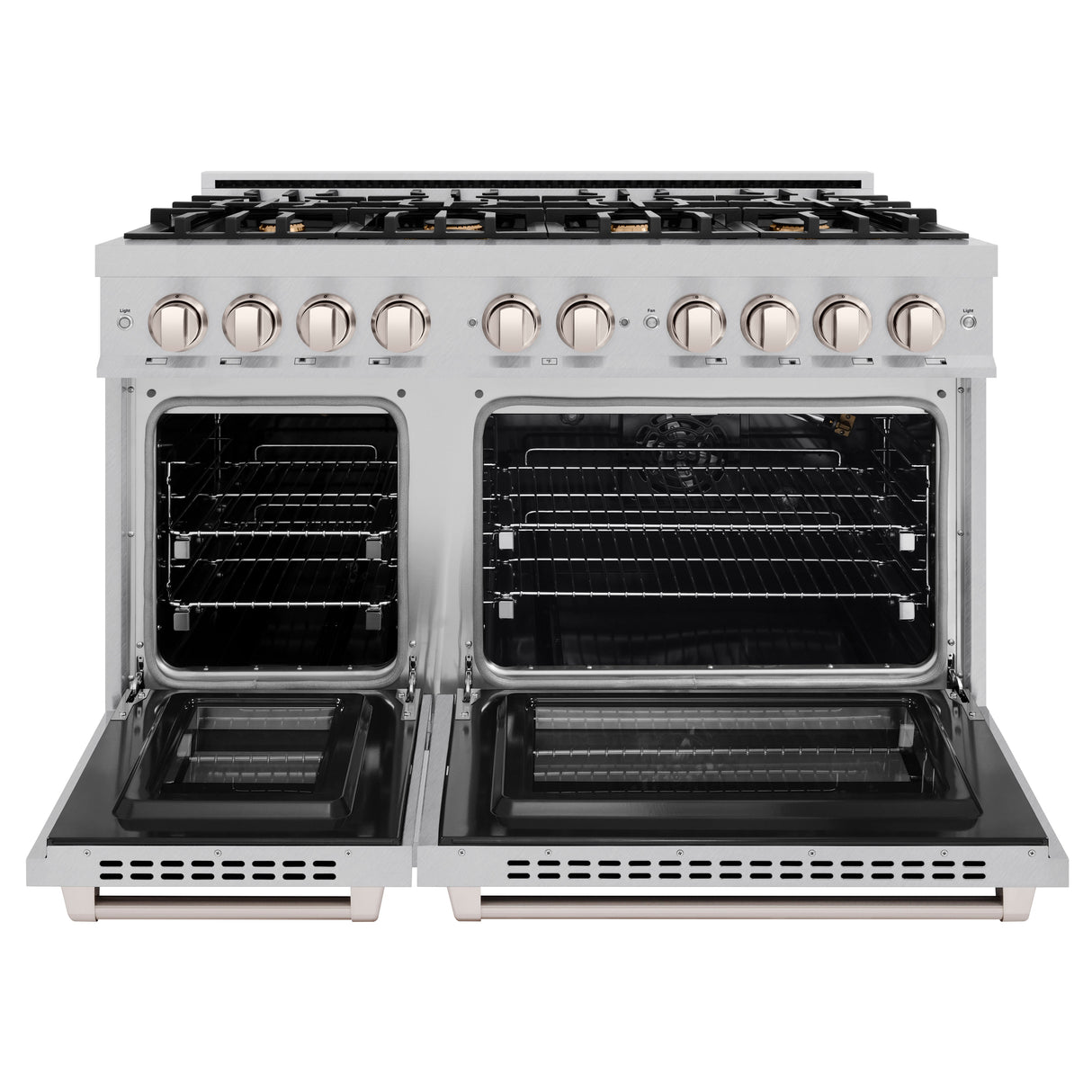 ZLINE 48 in. 6.7 cu. ft. Select Double Oven Gas Range in Satin Stainless Steel with 8 Brass Burners (HGRS-BR-48)