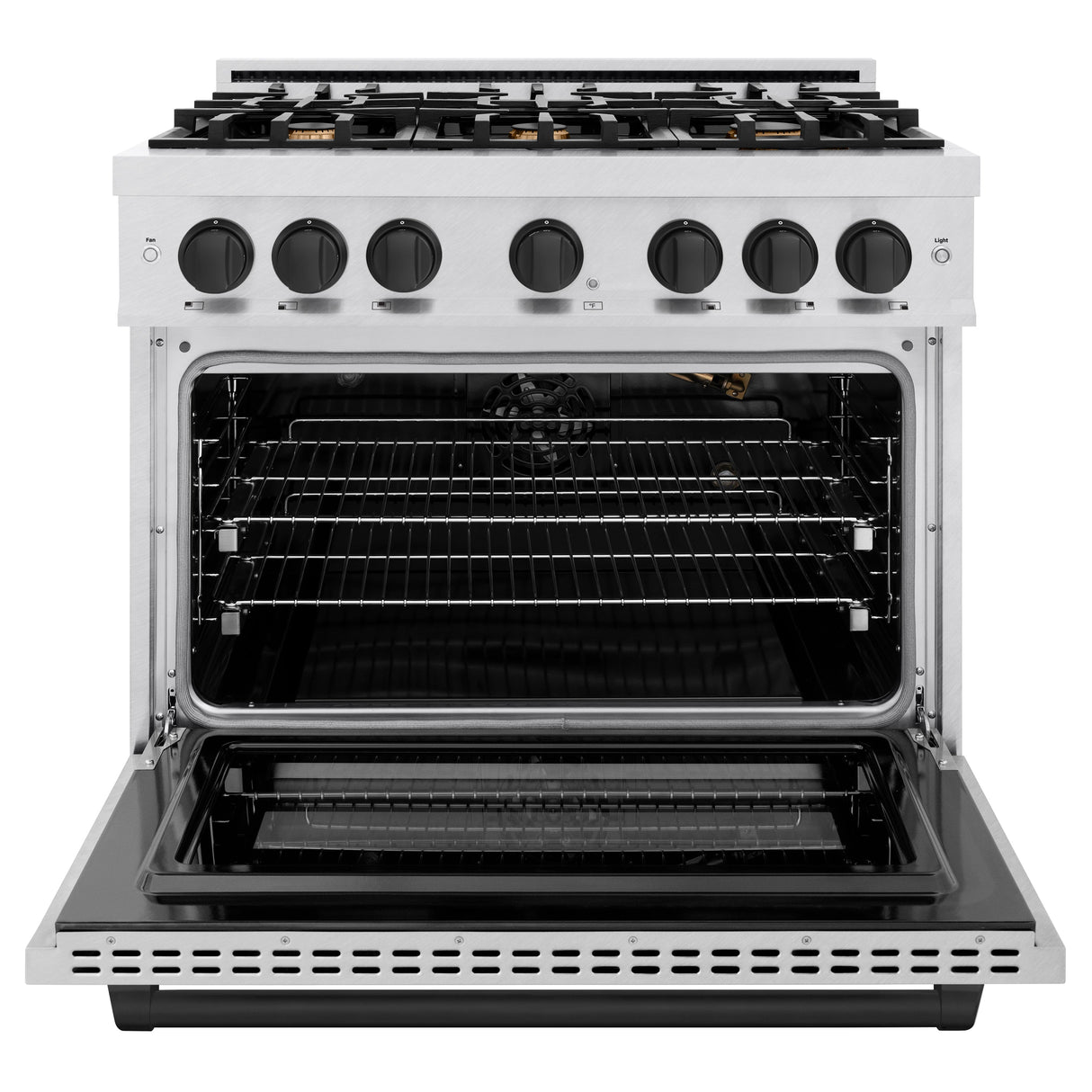ZLINE Autograph Edition 36 in. 5.2 cu. ft. Select Gas Range with 6 Burner Cooktop and Convection Gas Oven in Satin Stainless Steel and Matte Black Accents (HGRSZ-36-MB)