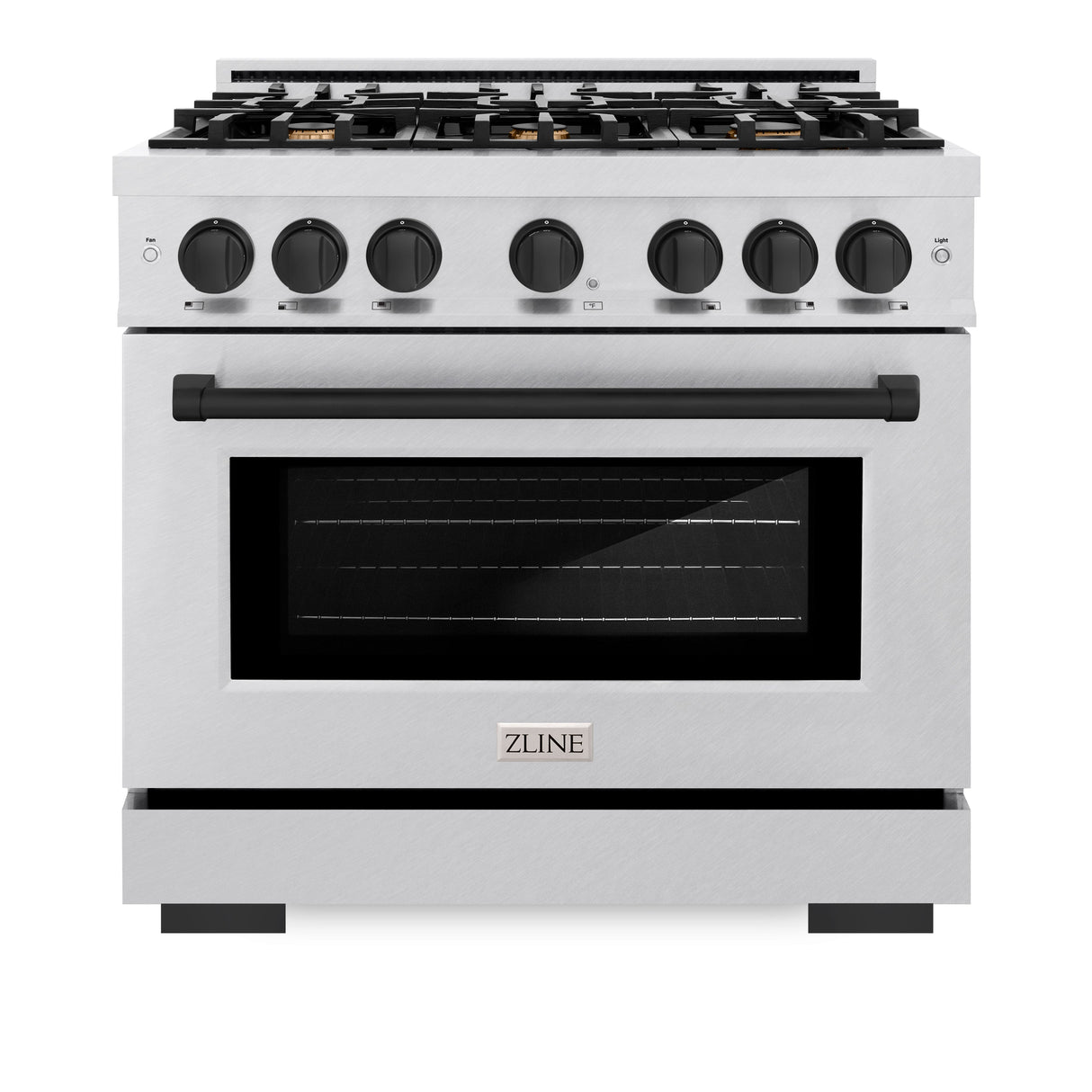 ZLINE Autograph Edition 36 in. 5.2 cu. ft. Select Gas Range with 6 Burner Cooktop and Convection Gas Oven in Satin Stainless Steel and Matte Black Accents (HGRSZ-36-MB)