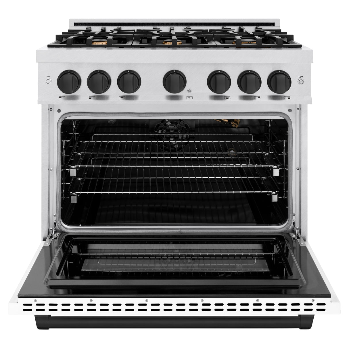 ZLINE Autograph Edition 36 in. 5.2 cu. ft. Select Gas Range with 6 Burner Cooktop and Convection Gas Oven in Satin Stainless Steel with White Matte Door and Matte Black Accents (HGRSZ-WM-36-MB)