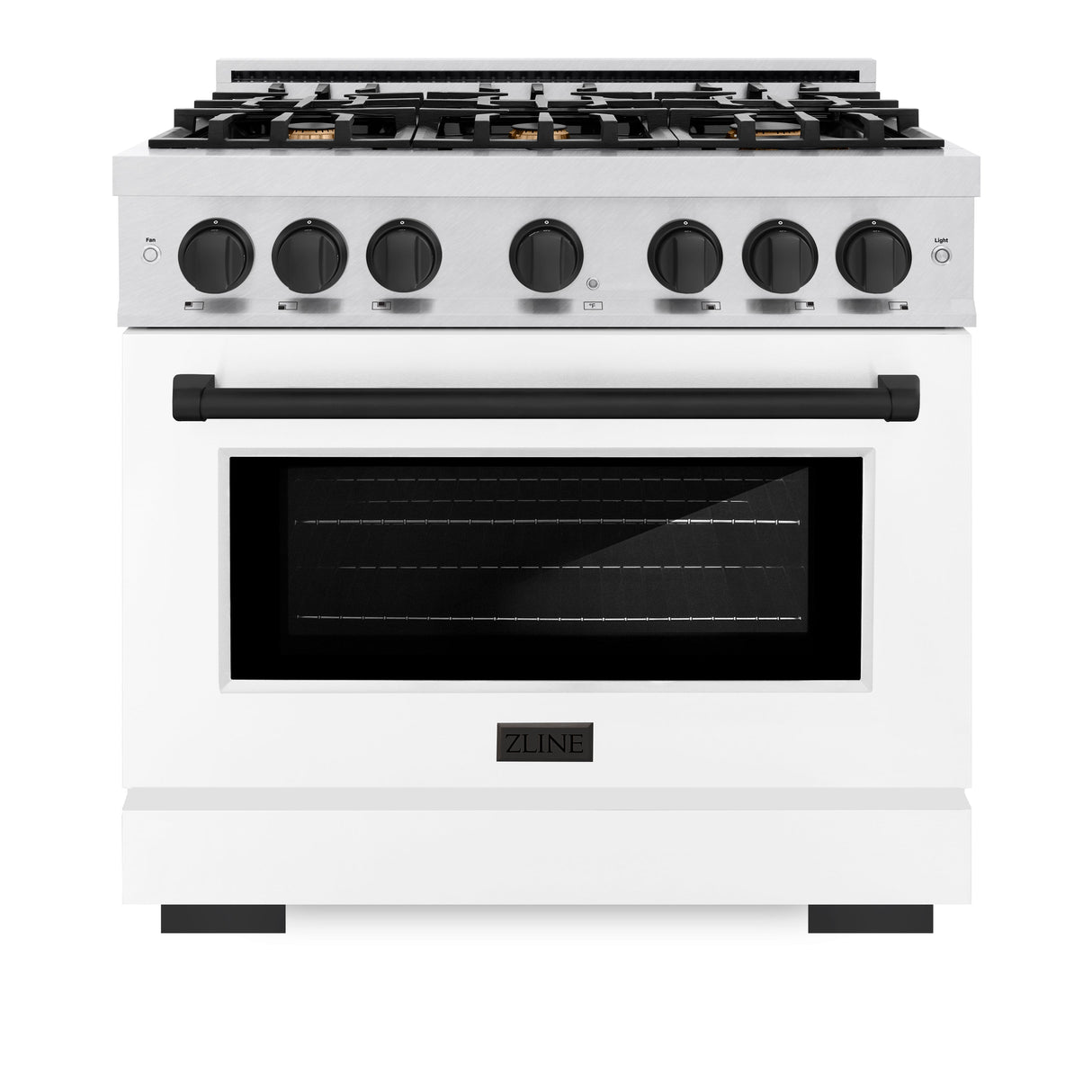 ZLINE Autograph Edition 36 in. 5.2 cu. ft. Select Gas Range with 6 Burner Cooktop and Convection Gas Oven in Satin Stainless Steel with White Matte Door and Matte Black Accents (HGRSZ-WM-36-MB)