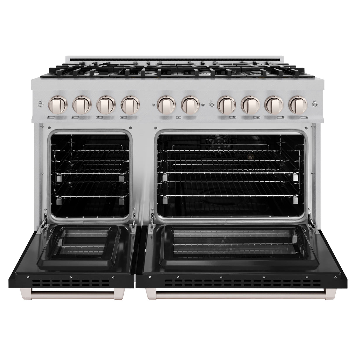 ZLINE 48 in. 6.7 cu. ft. Select Double Oven Dual Fuel Range with 8 Burner Gas Cooktop in Satin Stainless Steel with Black Matte Doors (HDRS-BLM-48)