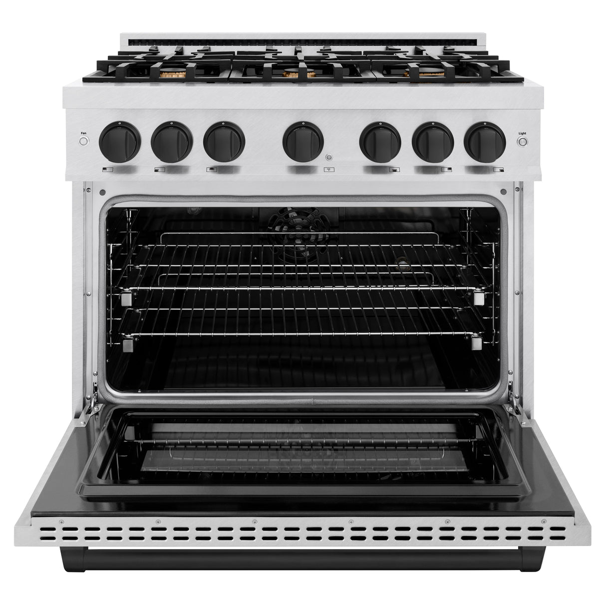 ZLINE Autograph Edition 36 in. 5.2 cu. ft. Select Dual Fuel Range with 6 Burner Gas Cooktop and Electric Convection Oven in Satin Stainless Steel with Matte Black Accents (HDRSZ-36-MB)