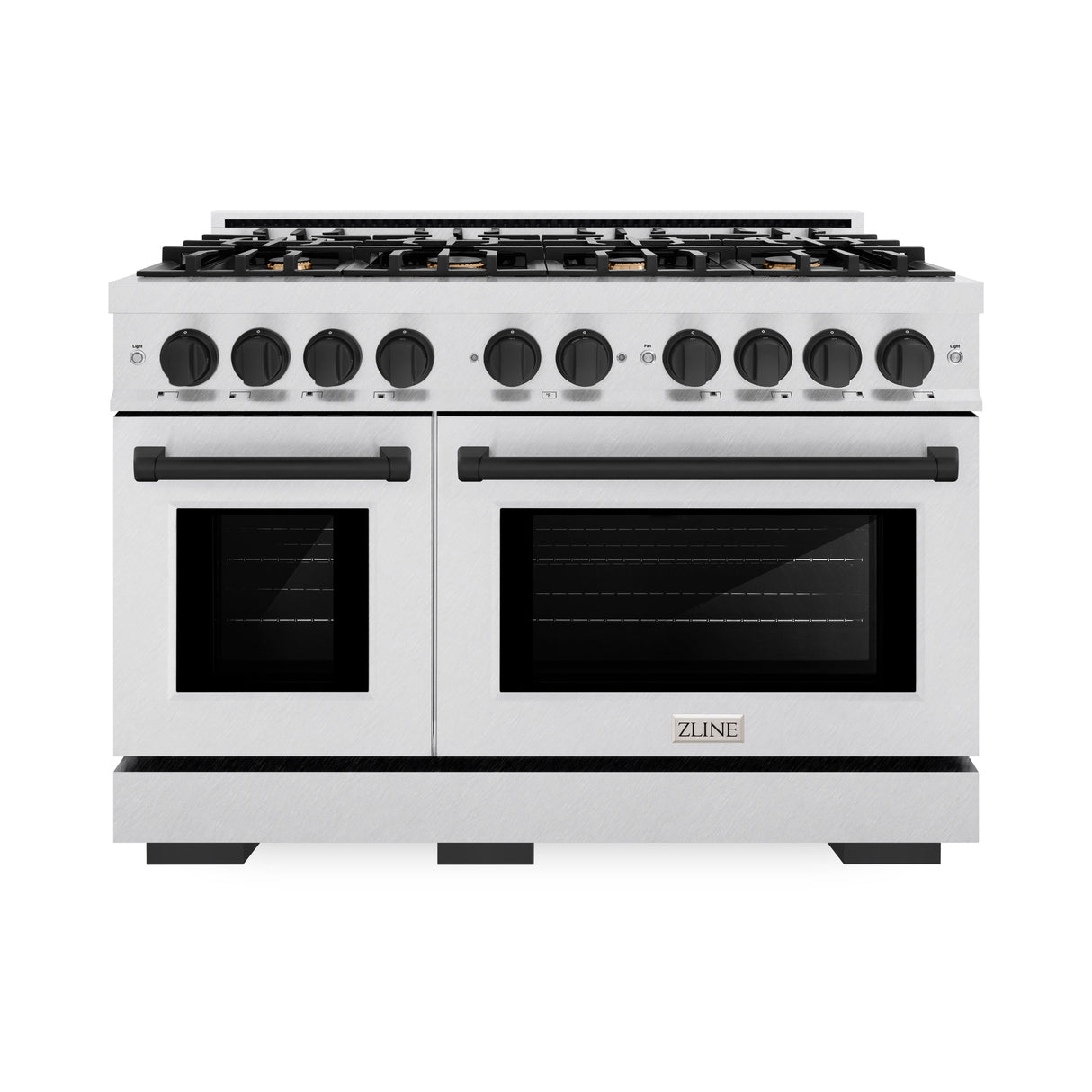 ZLINE Autograph Edition 48 in. 6.7 cu. ft. Select Double Oven Dual Fuel Range with 8 Burner Gas Cooktop in Satin Stainless Steel and Matte Black Accents (HDRSZ-48-MB)