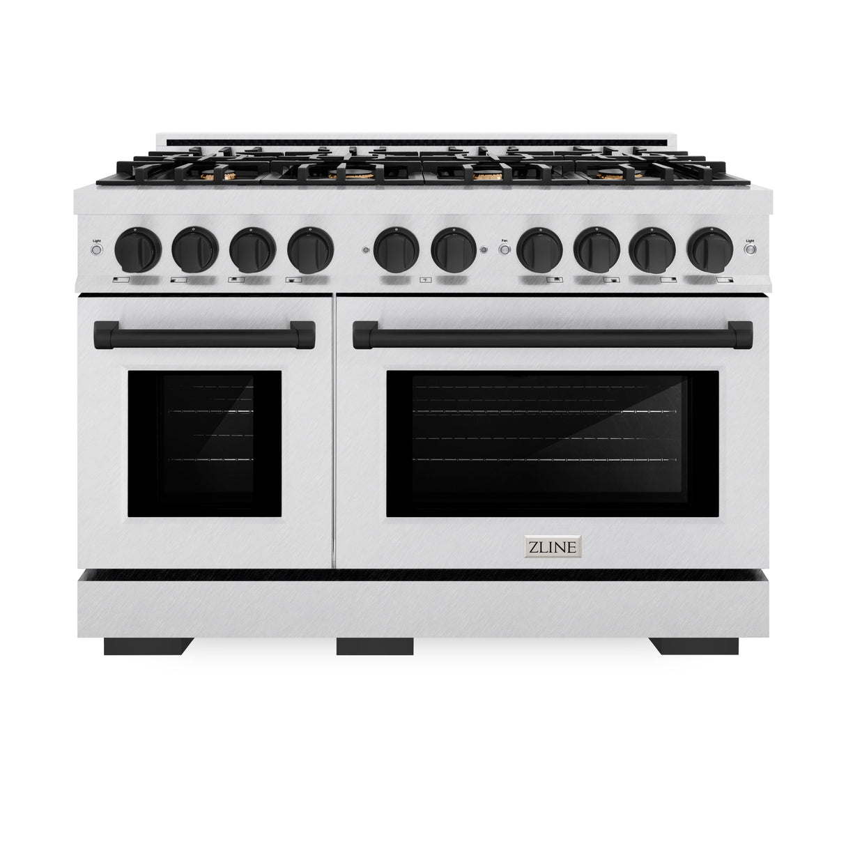 ZLINE Autograph Edition 48 in. 6.7 cu. ft. Select Double Oven Dual Fuel Range with 8 Burner Gas Cooktop in Satin Stainless Steel and Matte Black Accents (HDRSZ-48-MB)