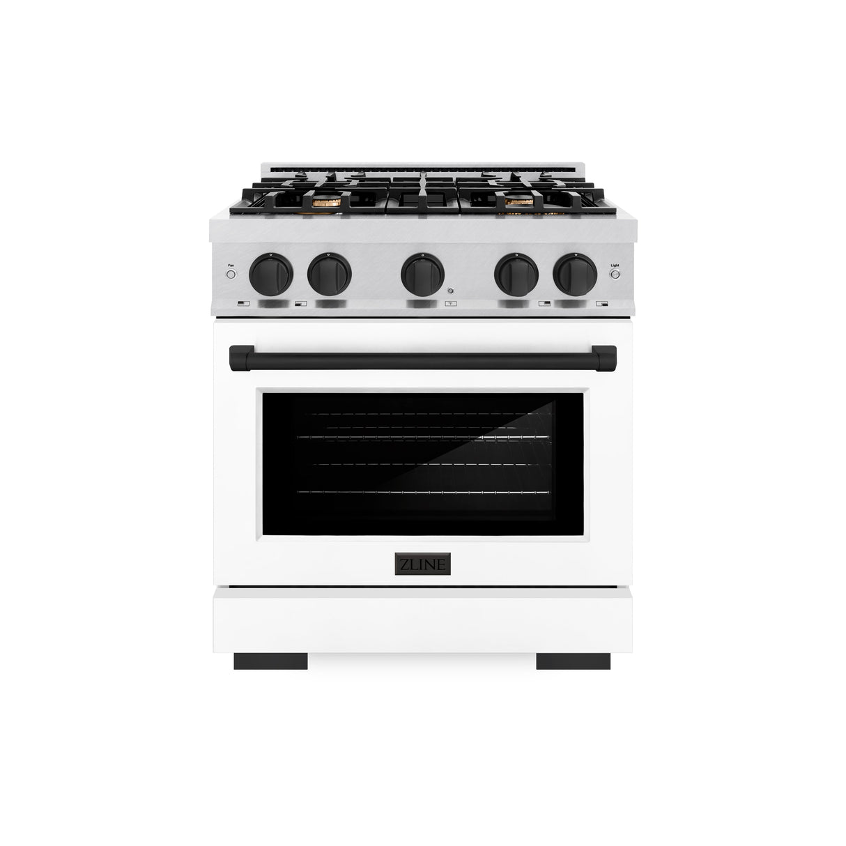ZLINE Autograph Edition 30 in. 4.2 cu. ft. Select Dual Fuel Range with 4 Burner Gas Cooktop and Electric Convection Oven in Satin Stainless Steel with White Matte Door and Matte Black Accents (HDRSZ-WM-30-MB)