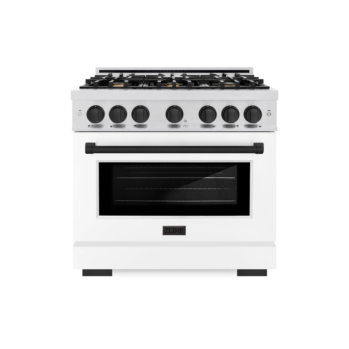 ZLINE Autograph Edition 36 in. 5.2 cu. ft. Select Dual Fuel Range with 6 Burner Gas Cooktop and Electric Convection Oven in Satin Stainless Steel with White Matte Door and Matte Black Accents (HDRSZ-WM-36-MB)