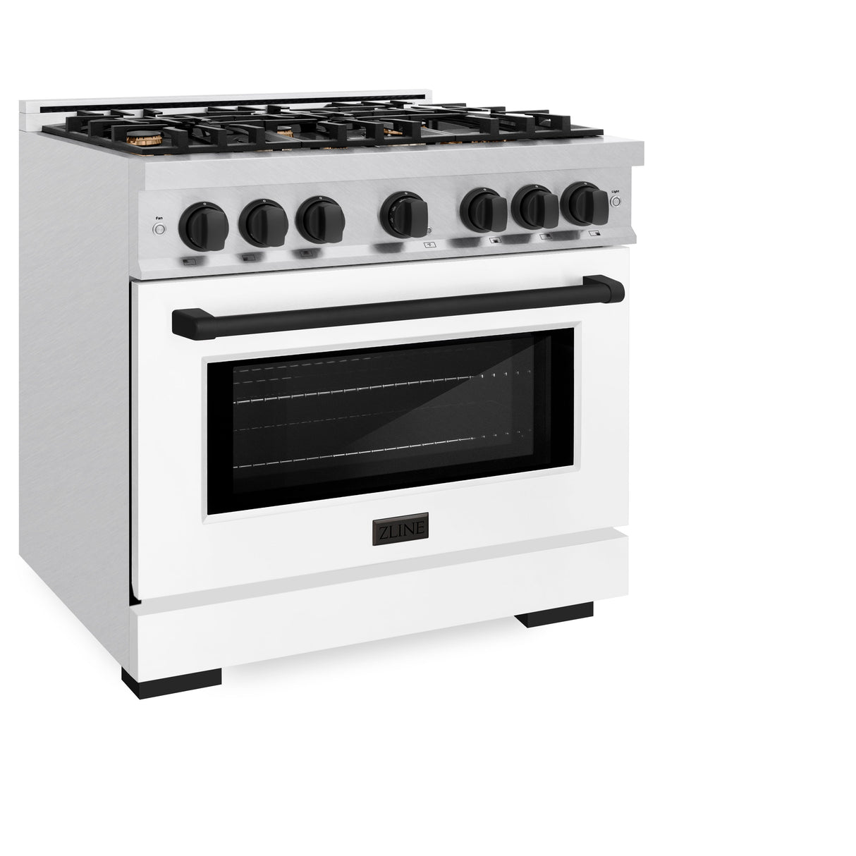 ZLINE Autograph Edition 36 in. 5.2 cu. ft. Select Dual Fuel Range with 6 Burner Gas Cooktop and Electric Convection Oven in Satin Stainless Steel with White Matte Door and Matte Black Accents (HDRSZ-WM-36-MB)