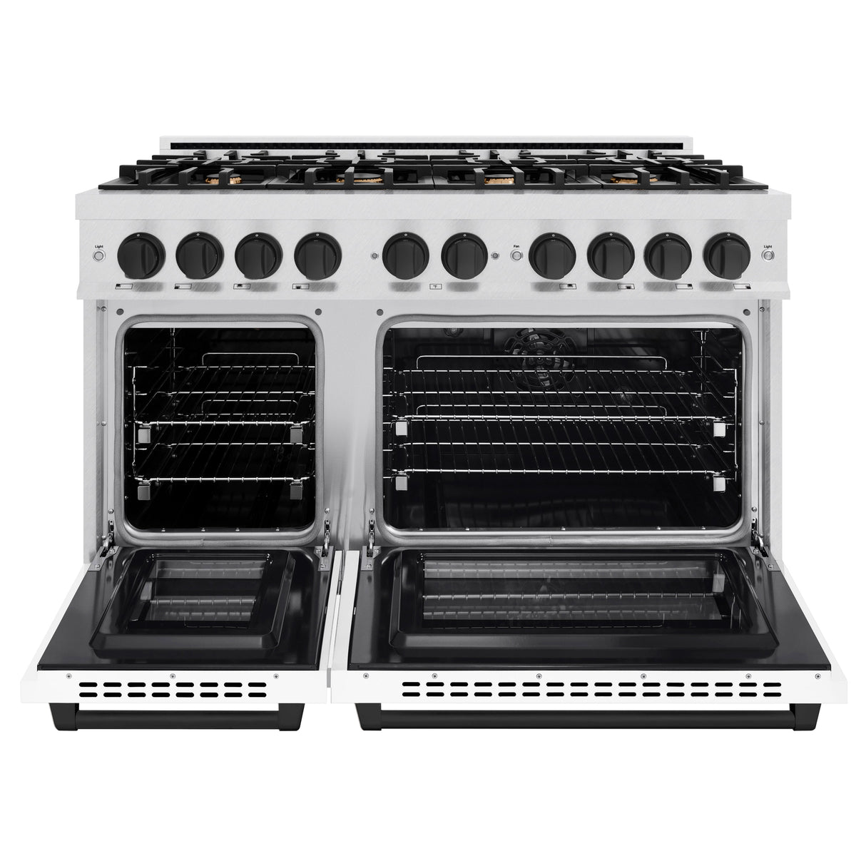 ZLINE Autograph Edition 48 in. 6.7 cu. ft. Select Double Oven Dual Fuel Range with 8 Burner Gas Cooktop in Satin Stainless Steel with White Matte Doors and Matte Black Accents (HDRSZ-WM-48-MB)