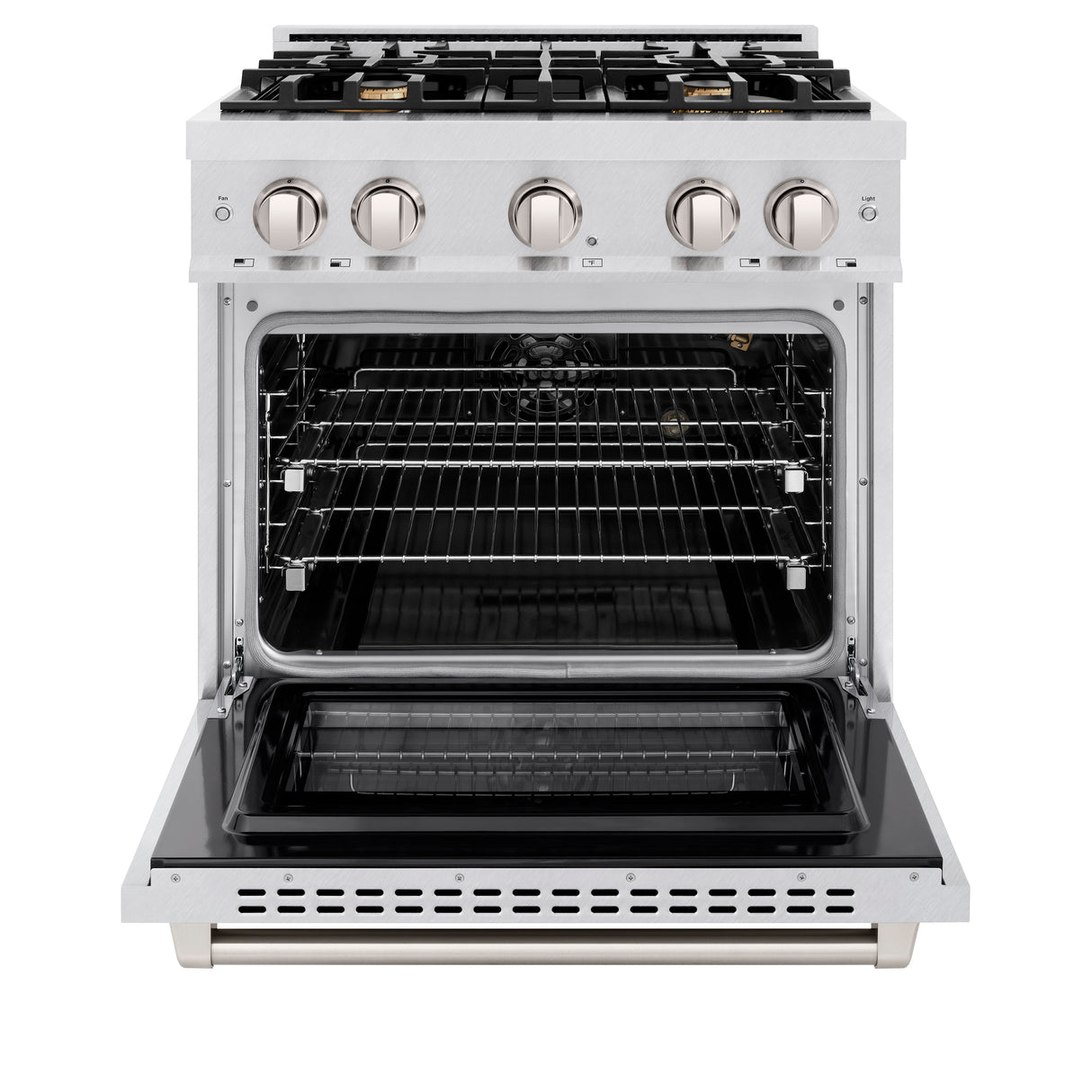 ZLINE 30 in. 4.2 cu. ft. Select Gas Range with Convection Gas Oven in Satin Stainless Steel with 4 Brass Burners (HGRS-BR-30)