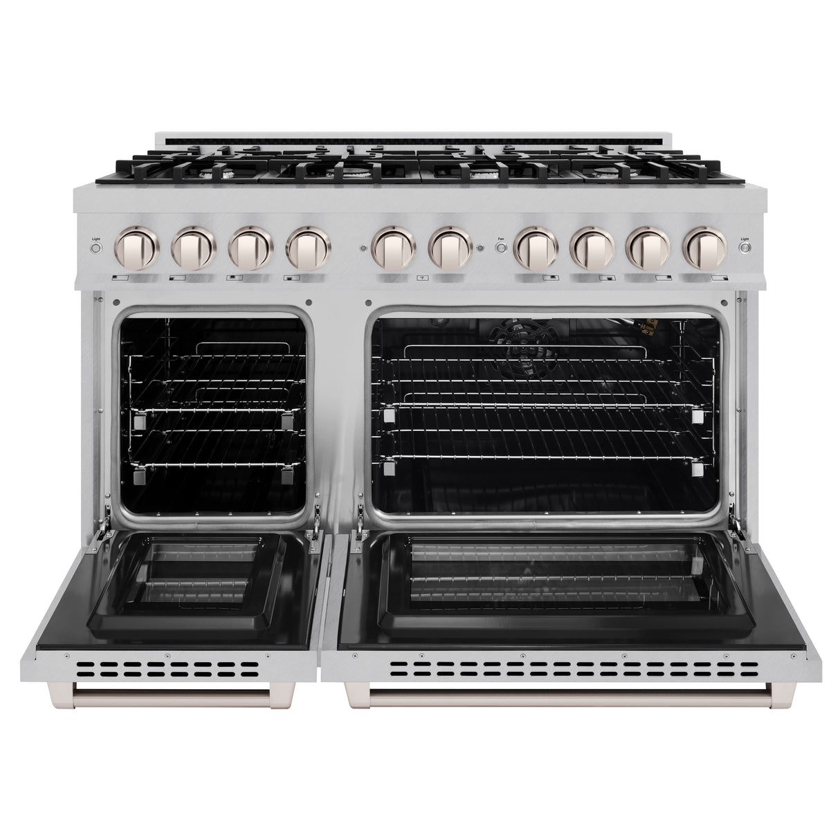 ZLINE 48 in. 6.7 cu. ft. Select Double Oven Gas Range with 8 Burner Cooktop in Satin Stainless Steel (HGRS-48)