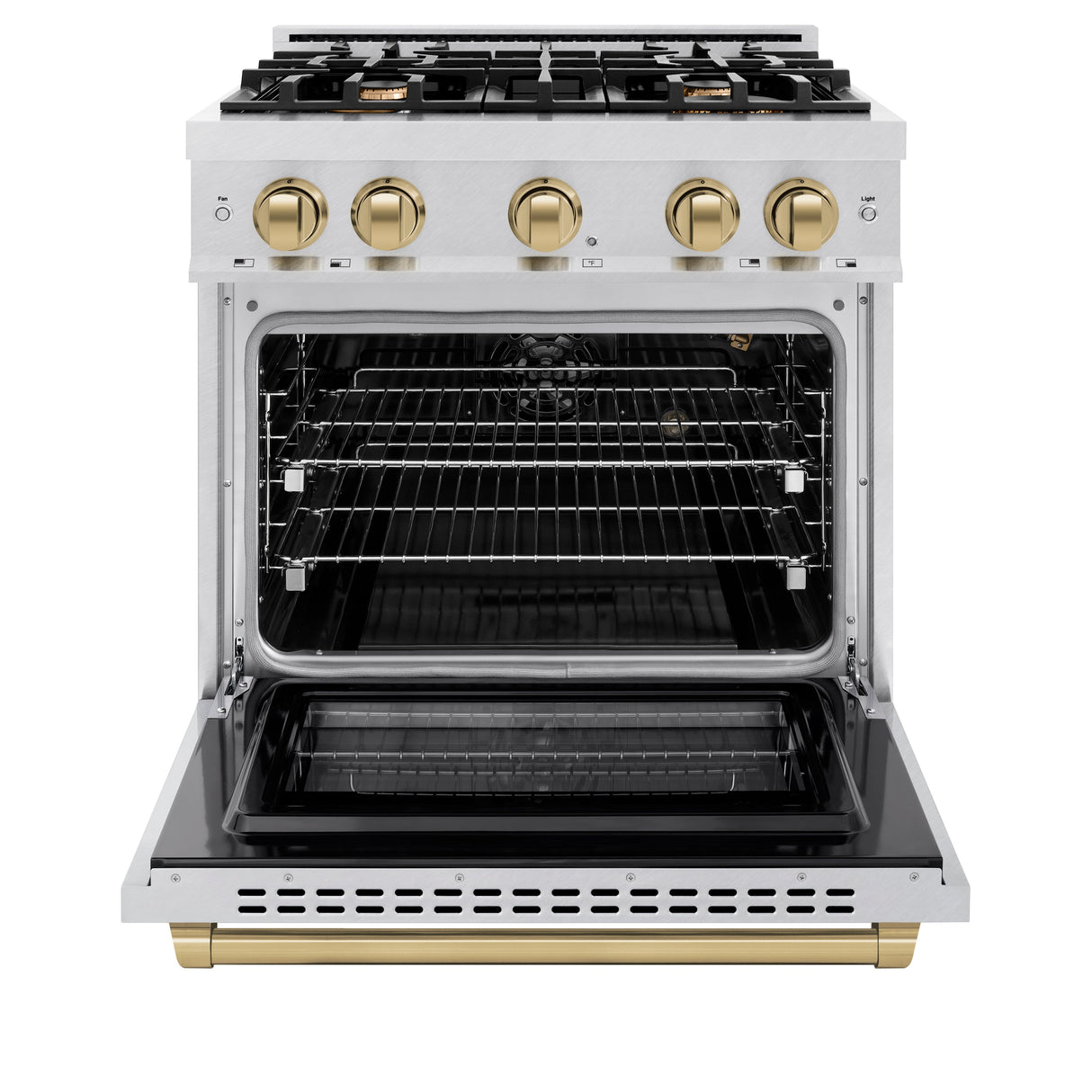 ZLINE Autograph Edition 30 in. 4.2 cu. ft. Select Gas Range with 4 Burner Cooktop and Convection Gas Oven in Satin Stainless Steel and Champagne Bronze Accents (HGRSZ-30-CB)