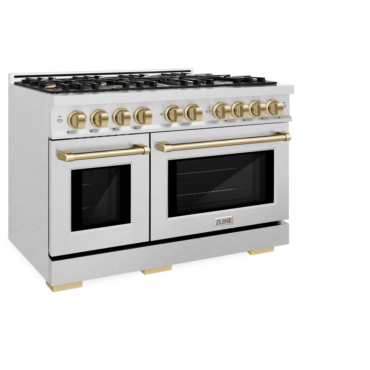 ZLINE Autograph Edition 48 in. 6.7 cu. ft. Select Double Oven Gas Range with 8 Burner Cooktop in Satin Stainless Steel and Champagne Bronze Accents (HGRSZ-48-CB)