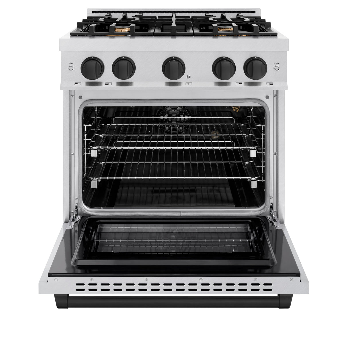 ZLINE Autograph Edition 30 in. 4.2 cu. ft. Select Gas Range with 4 Burner Cooktop and Convection Gas Oven in Satin Stainless Steel and Matte Black Accents (HGRSZ-30-MB)