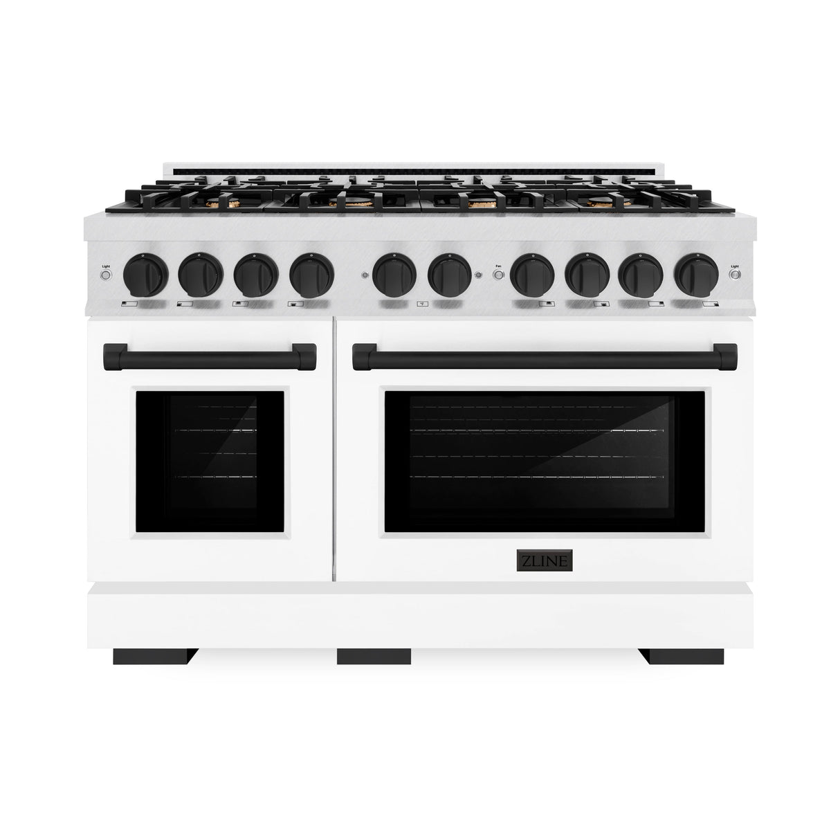ZLINE Autograph Edition 48 in. 6.7 cu. ft. Select Double Oven Gas Range with 8 Burner Cooktop in Satin Stainless Steel with White Matte Doors and Matte Black Accents (HGRSZ-WM-48-MB)