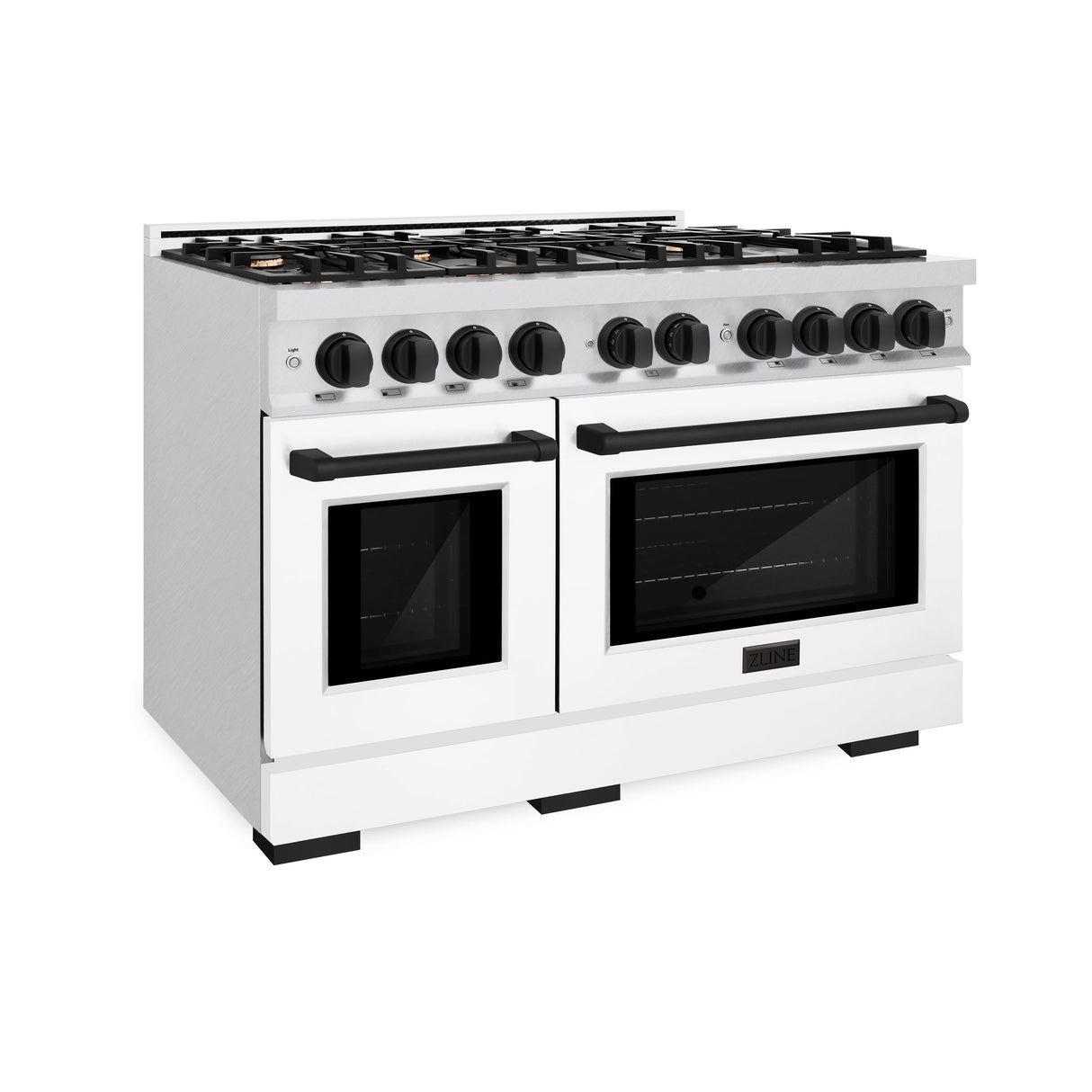 ZLINE Autograph Edition 48 in. 6.7 cu. ft. Select Double Oven Gas Range with 8 Burner Cooktop in Satin Stainless Steel with White Matte Doors and Matte Black Accents (HGRSZ-WM-48-MB)