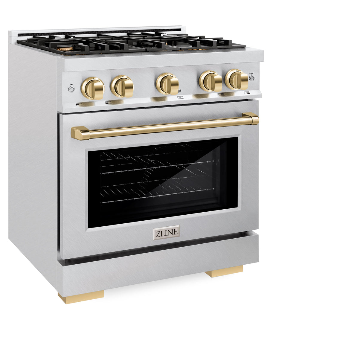ZLINE Autograph Edition 30 in. 4.2 cu. ft. Select Gas Range with 4 Burner Cooktop and Convection Gas Oven in Satin Stainless Steel and Polished Gold Accents (HGRSZ-30-G)