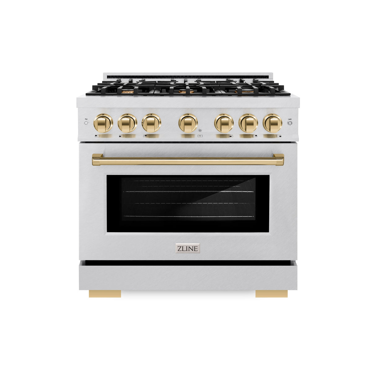 ZLINE Autograph Edition 36 in. 5.2 cu. ft. Select Gas Range with 6 Burner Cooktop and Convection Gas Oven in Satin Stainless Steel and Polished Gold Accents (HGRSZ-36-G)