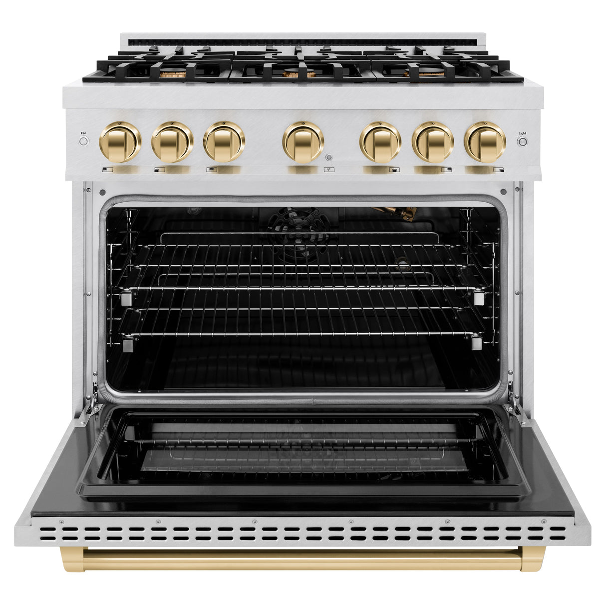 ZLINE Autograph Edition 36 in. 5.2 cu. ft. Select Gas Range with 6 Burner Cooktop and Convection Gas Oven in Satin Stainless Steel and Polished Gold Accents (HGRSZ-36-G)