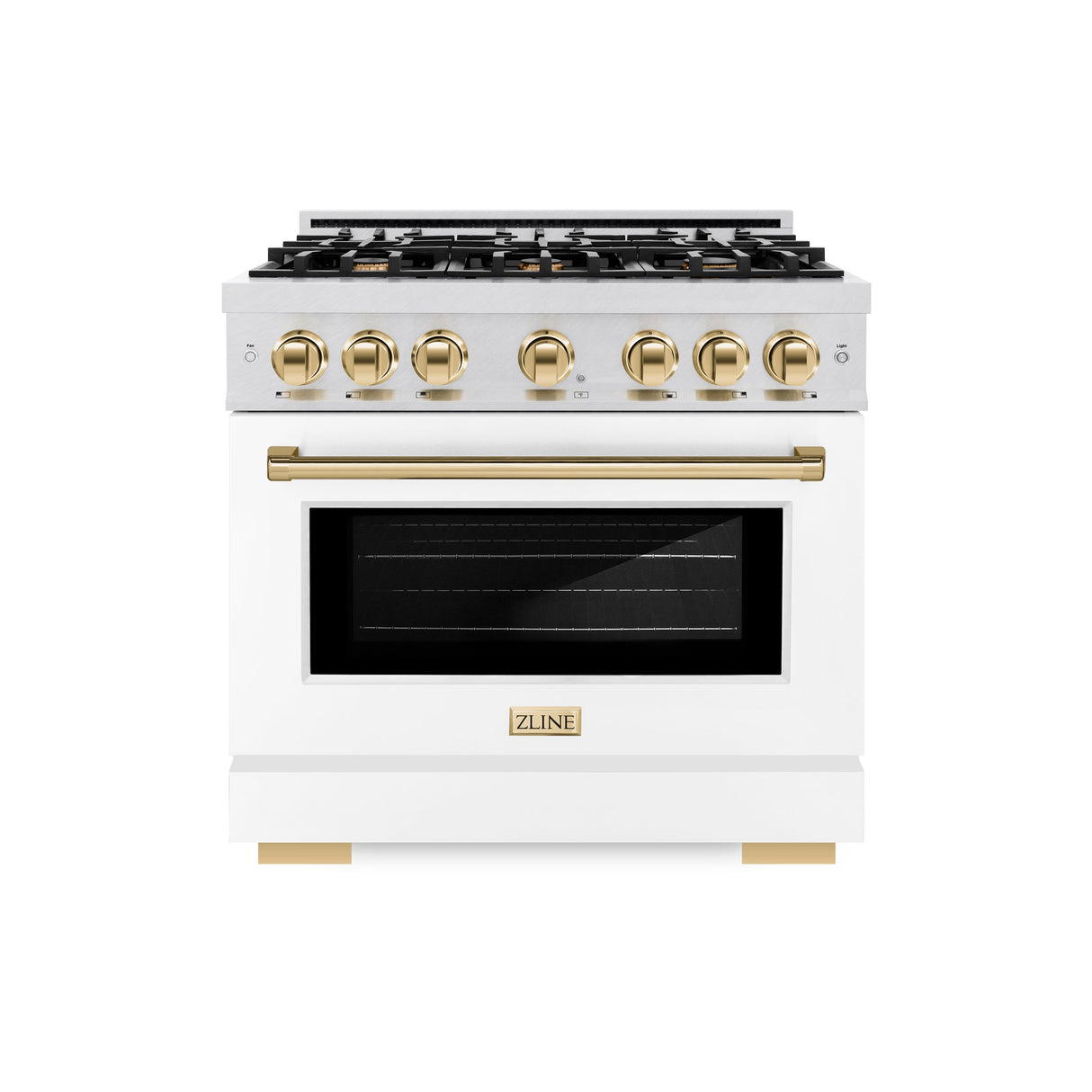 ZLINE Autograph Edition 36 in. 5.2 cu. ft. Select Gas Range with 6 Burner Cooktop and Convection Gas Oven in Satin Stainless Steel with White Matte Door and Polished Gold Accents (HGRSZ-WM-36-G)