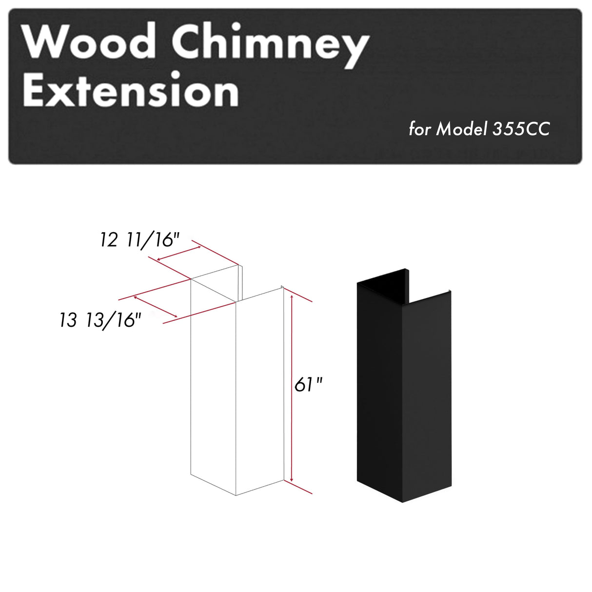 ZLINE 61 in. Rustic Black Wooden Chimney Extension for Ceilings up to 12 ft. (355CC-E)