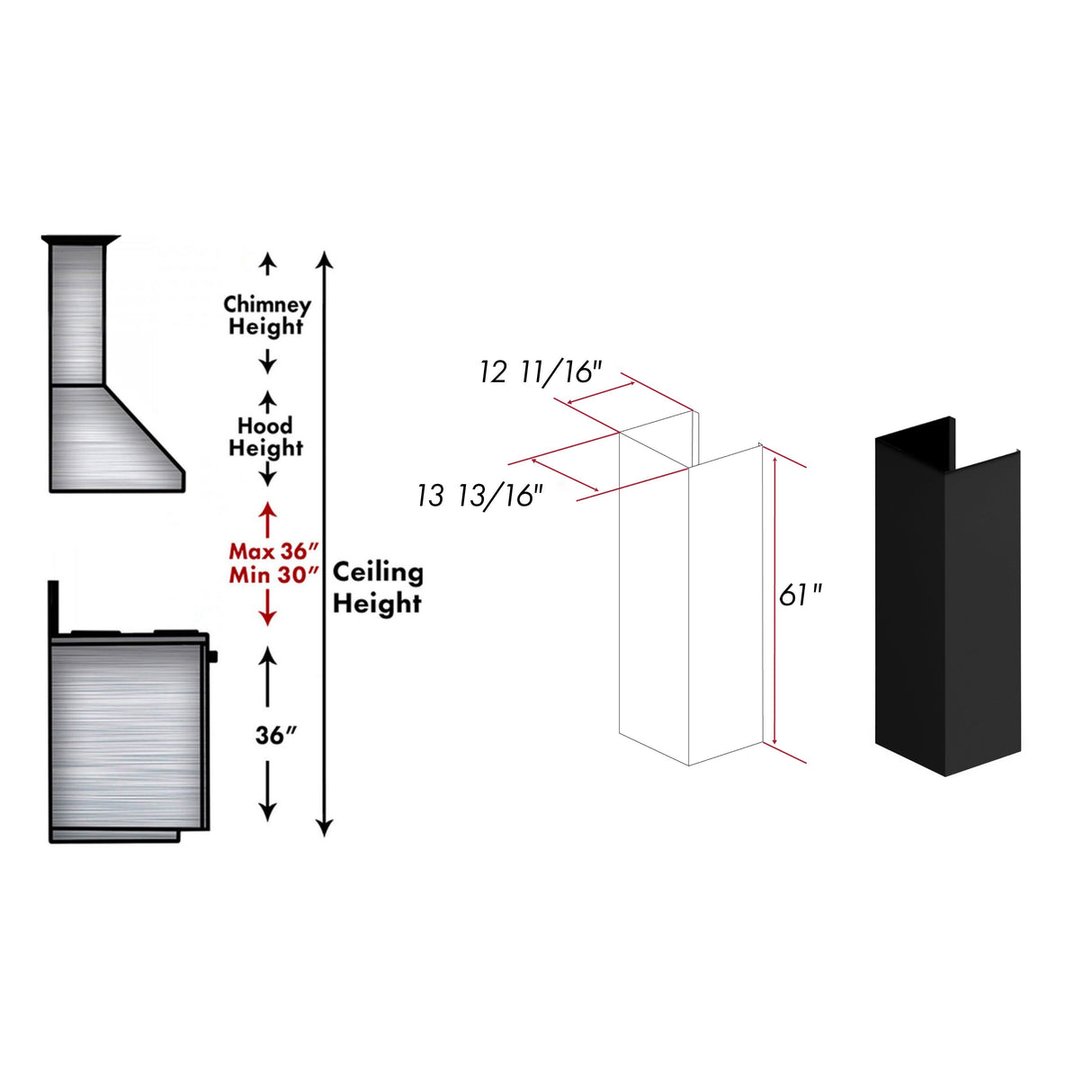 ZLINE 61 in. Rustic Black Wooden Chimney Extension for Ceilings up to 12 ft. (355CC-E)