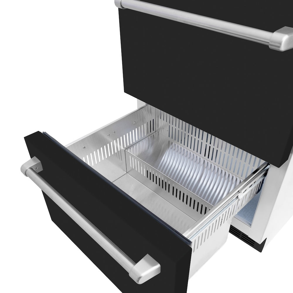 ZLINE 24 in. Touchstone 168 Can Outdoor-Rated Dual Refrigerator Drawer with Black Matte Doors (RDSO-BLM-24)