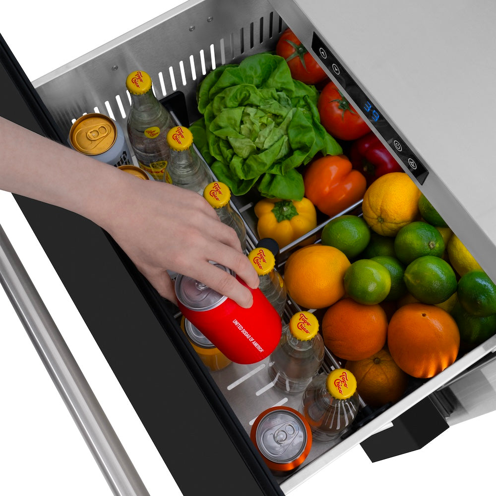 ZLINE 24 in. Touchstone 168 Can Outdoor-Rated Dual Refrigerator Drawer with Black Matte Doors (RDSO-BLM-24)
