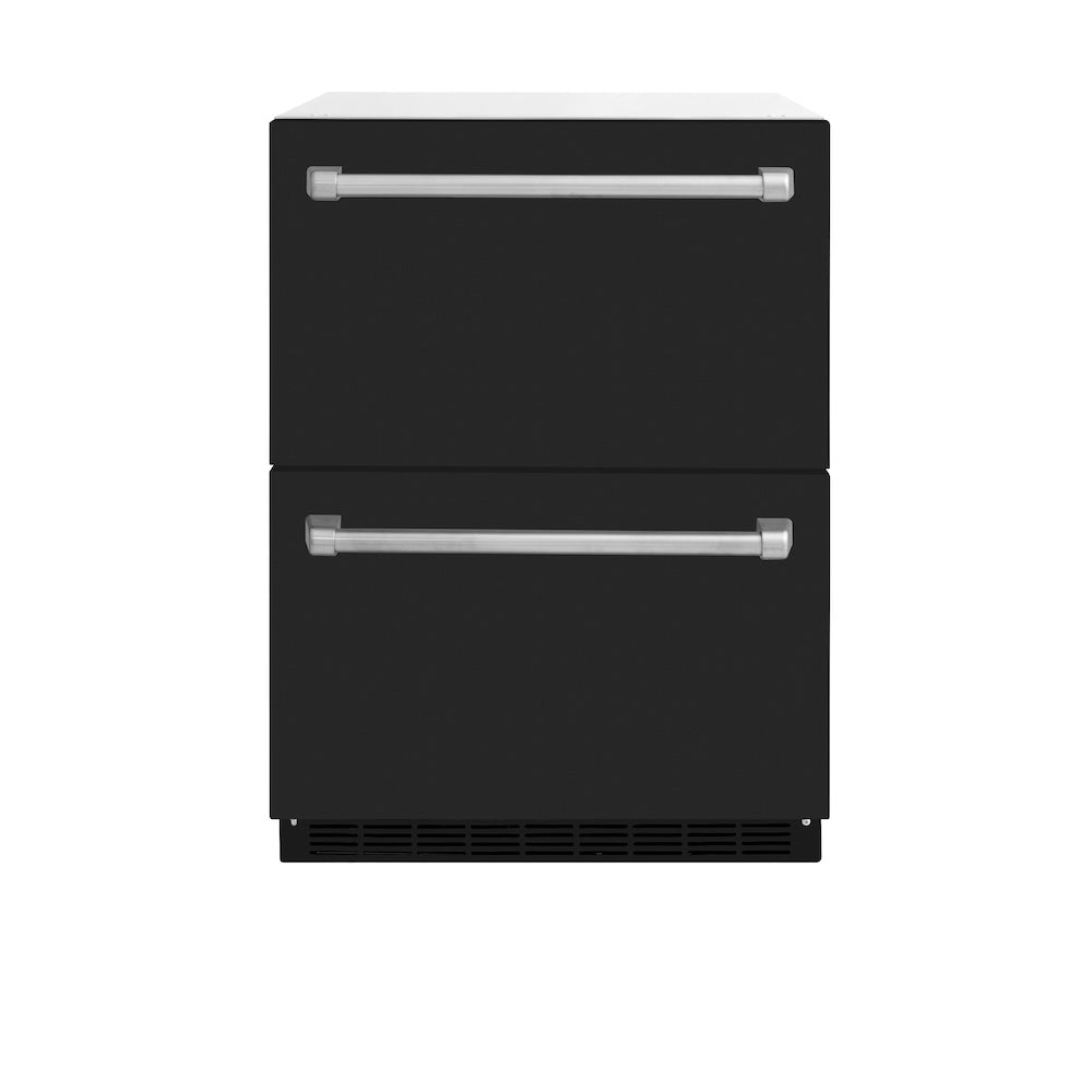 ZLINE 24 in. Touchstone 168 Can Outdoor-Rated Dual Refrigerator Drawer with Black Matte Doors (RDSO-BLM-24)