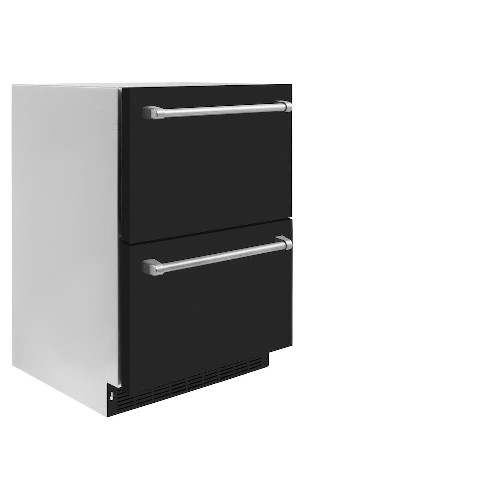 ZLINE 24 in. Touchstone 168 Can Outdoor-Rated Dual Refrigerator Drawer with Black Matte Doors (RDSO-BLM-24)
