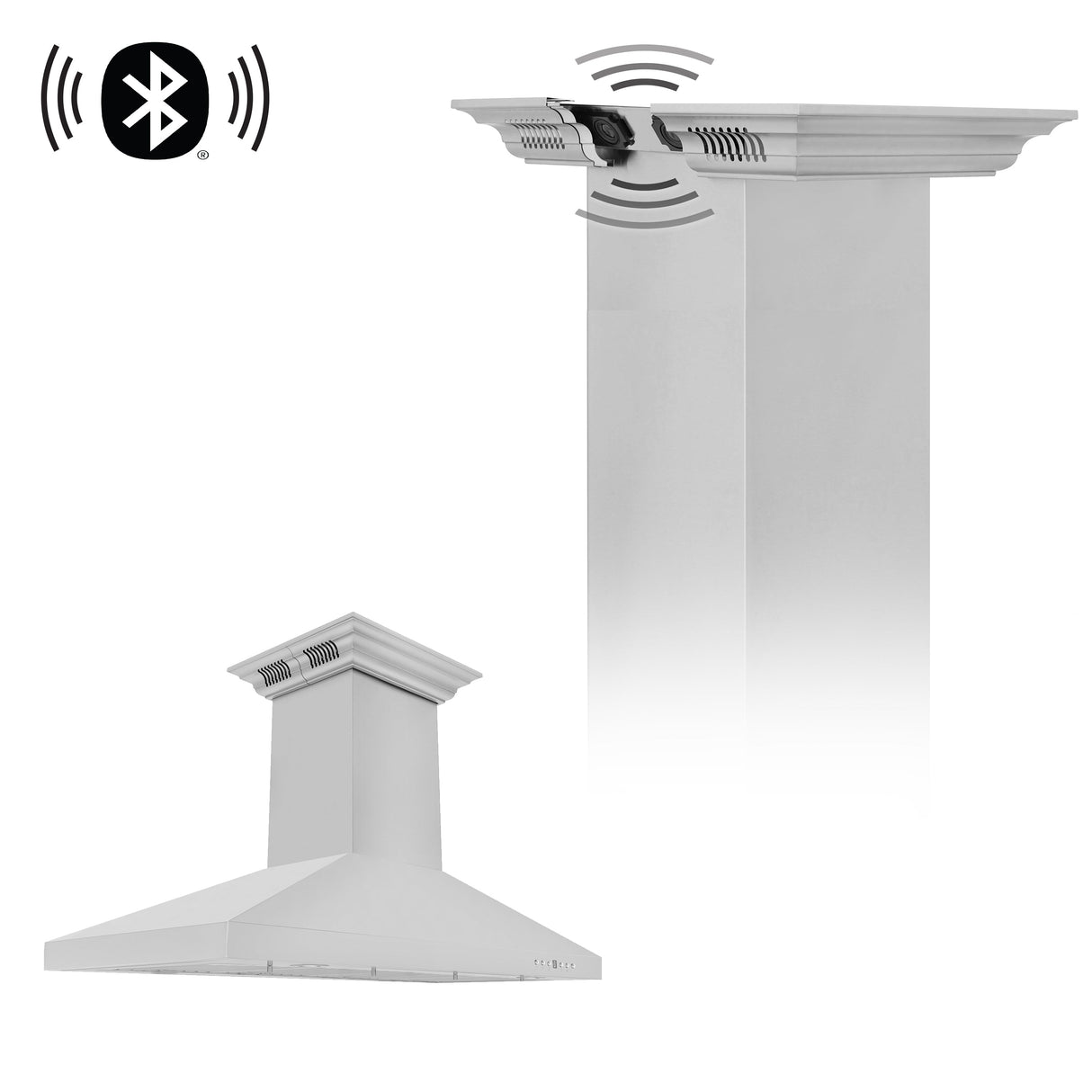 48" ZLINE CrownSound™Ducted Vent Island Mount Range Hood in Stainless Steel with Built-in Bluetooth Speakers (KL3iCRN-BT-48)
